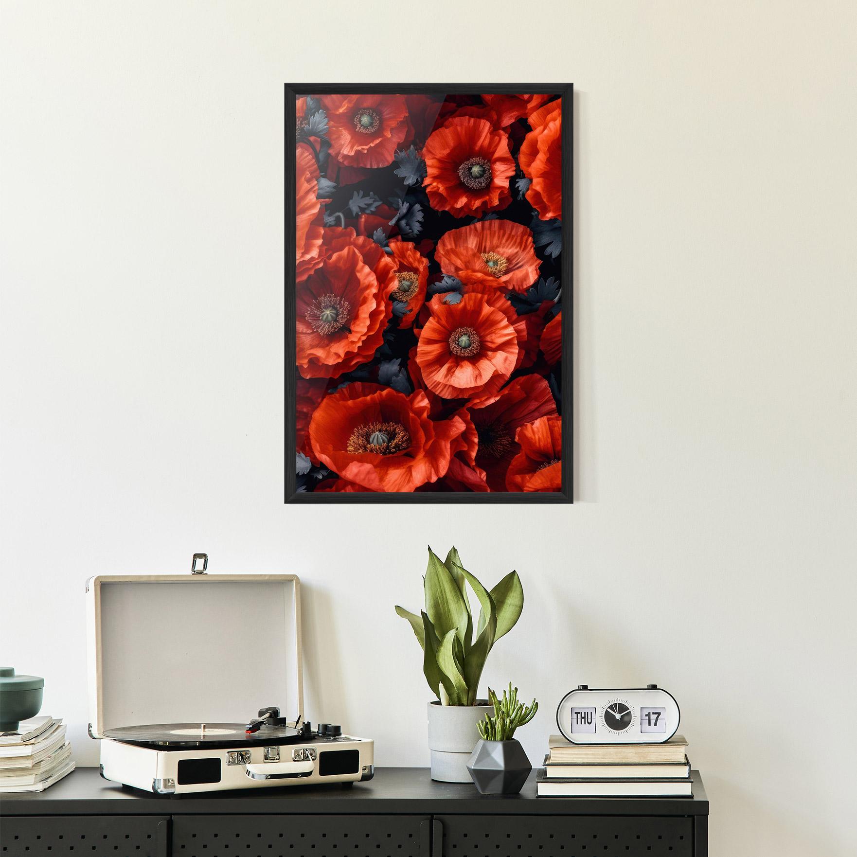 Gerahmte Poster Black Red Poppies mockup 2