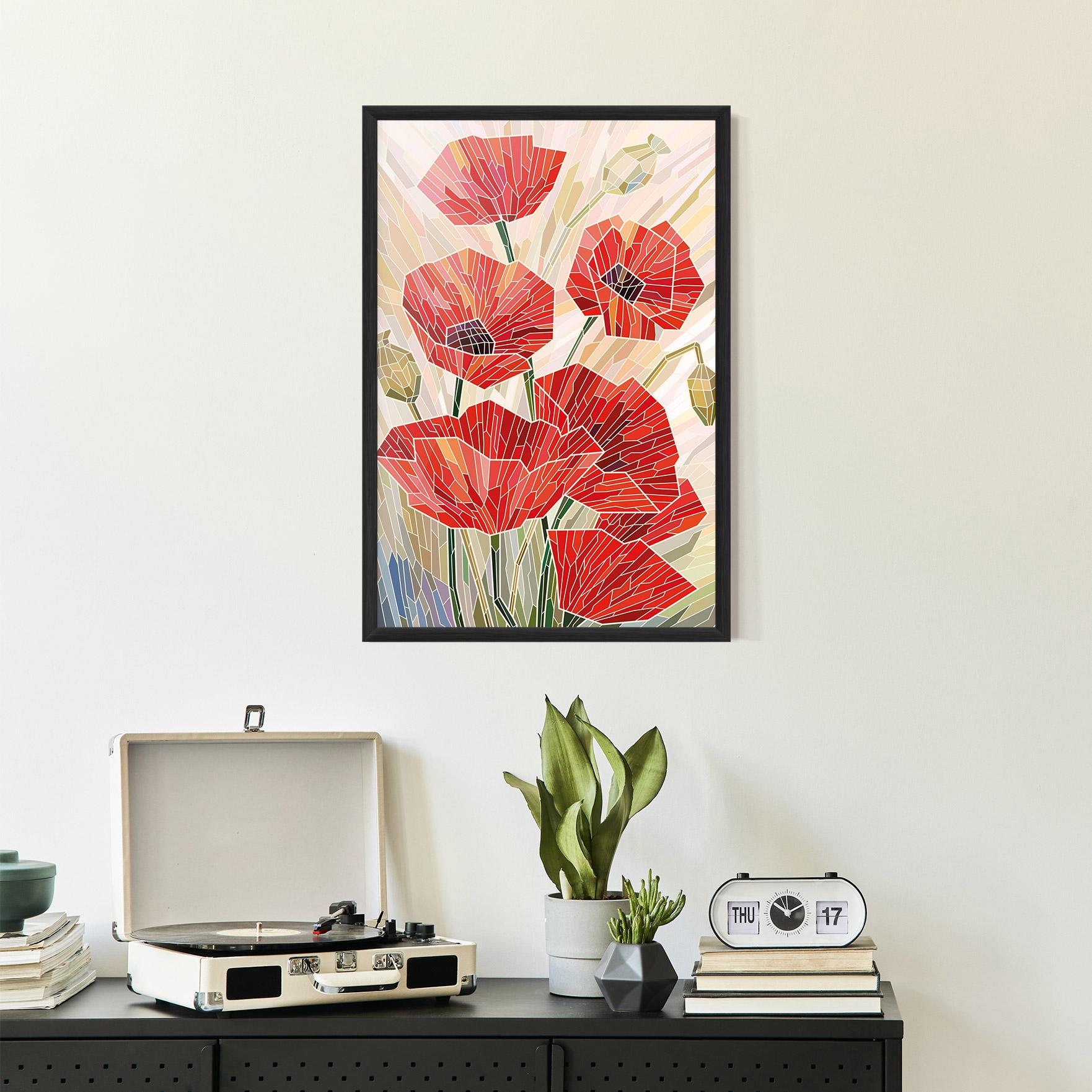 Gerahmte Poster Poppy Stained Glass mockup 2