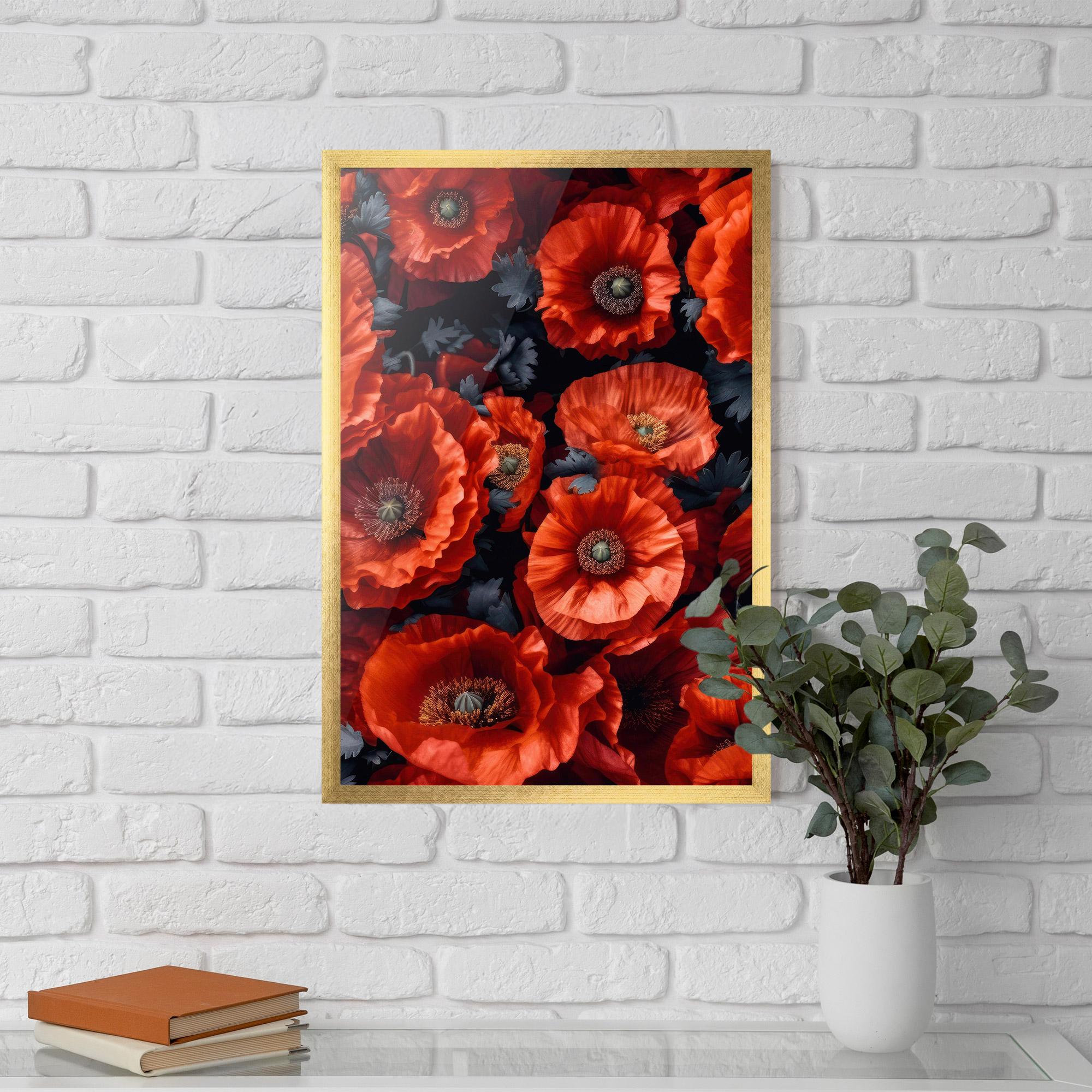 Gerahmte Poster Black Red Poppies mockup 5