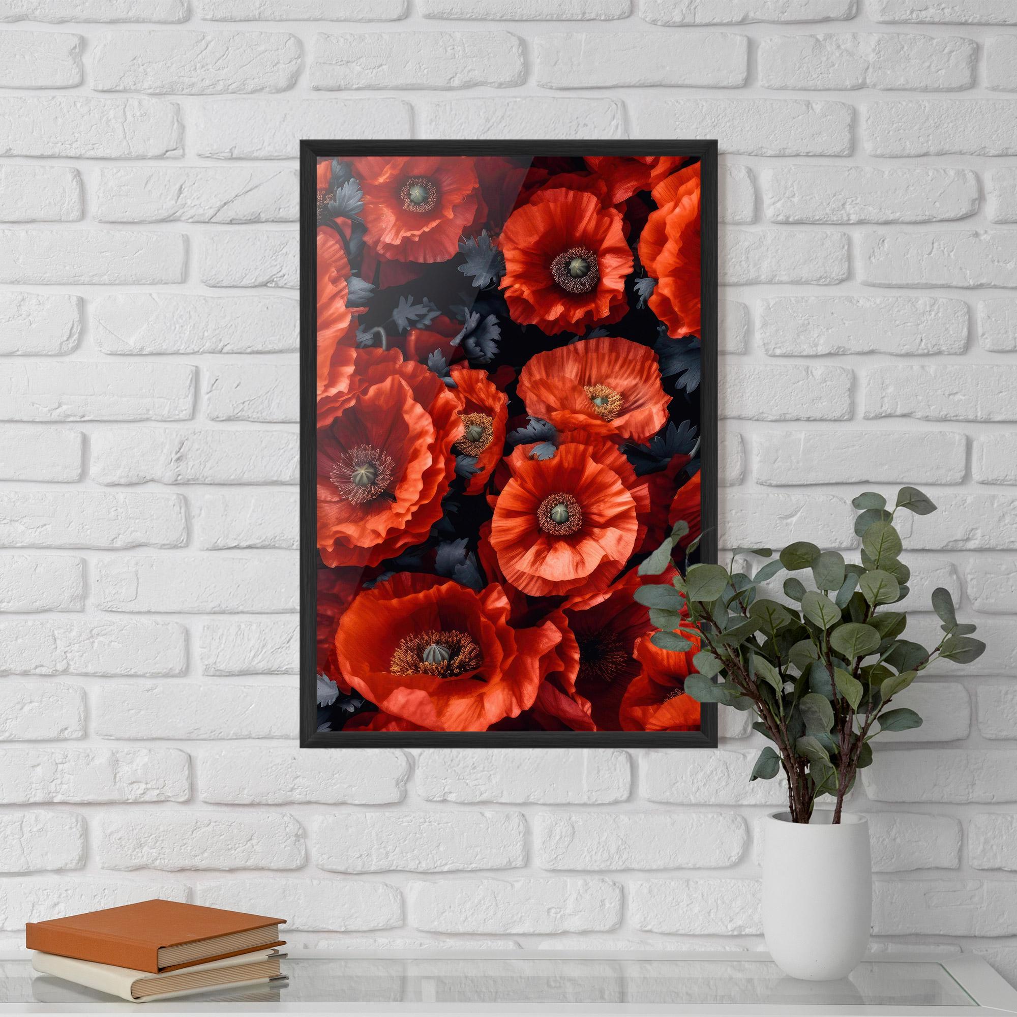 Gerahmte Poster Black Red Poppies mockup 5