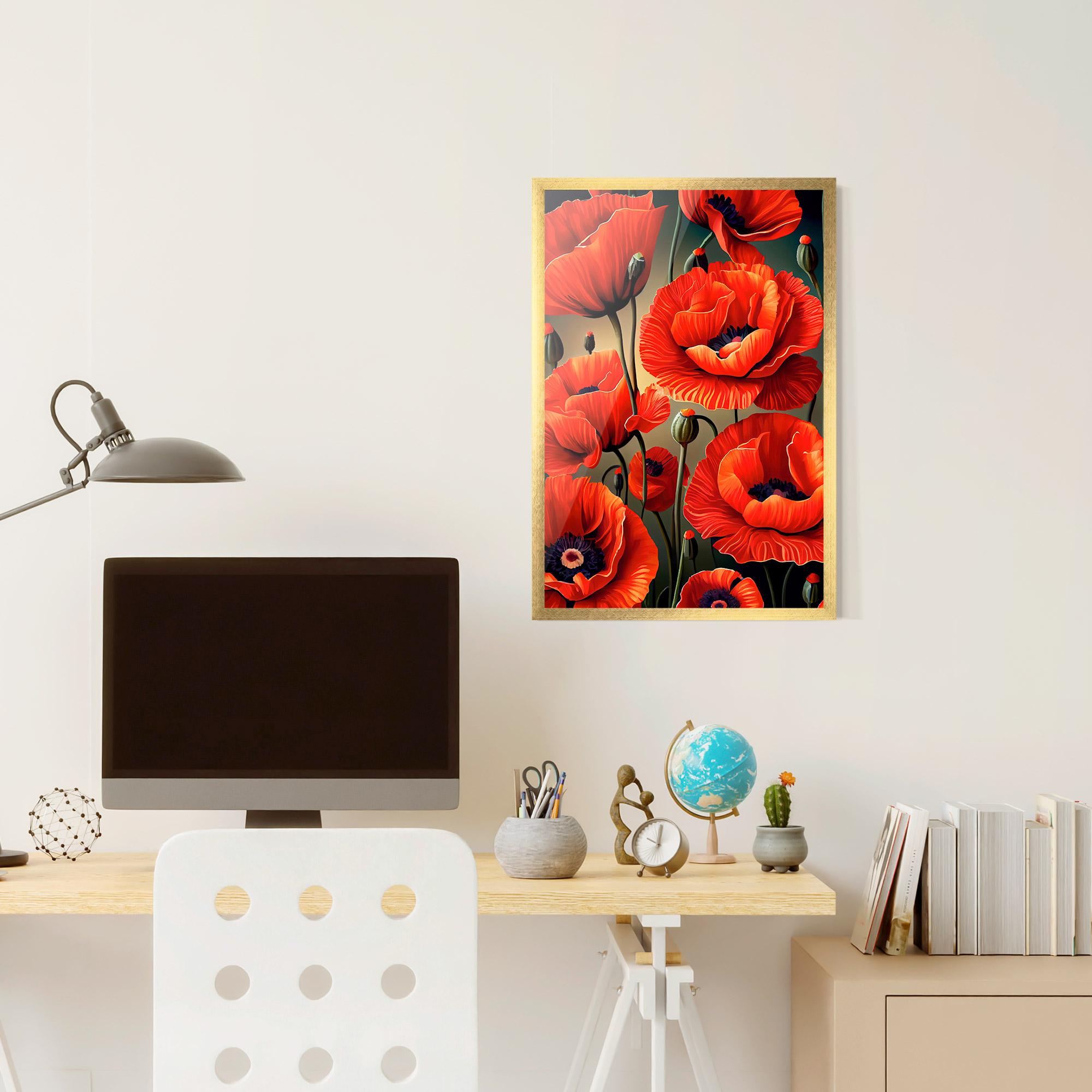Gerahmte Poster Pretty Poppy On Green mockup 6