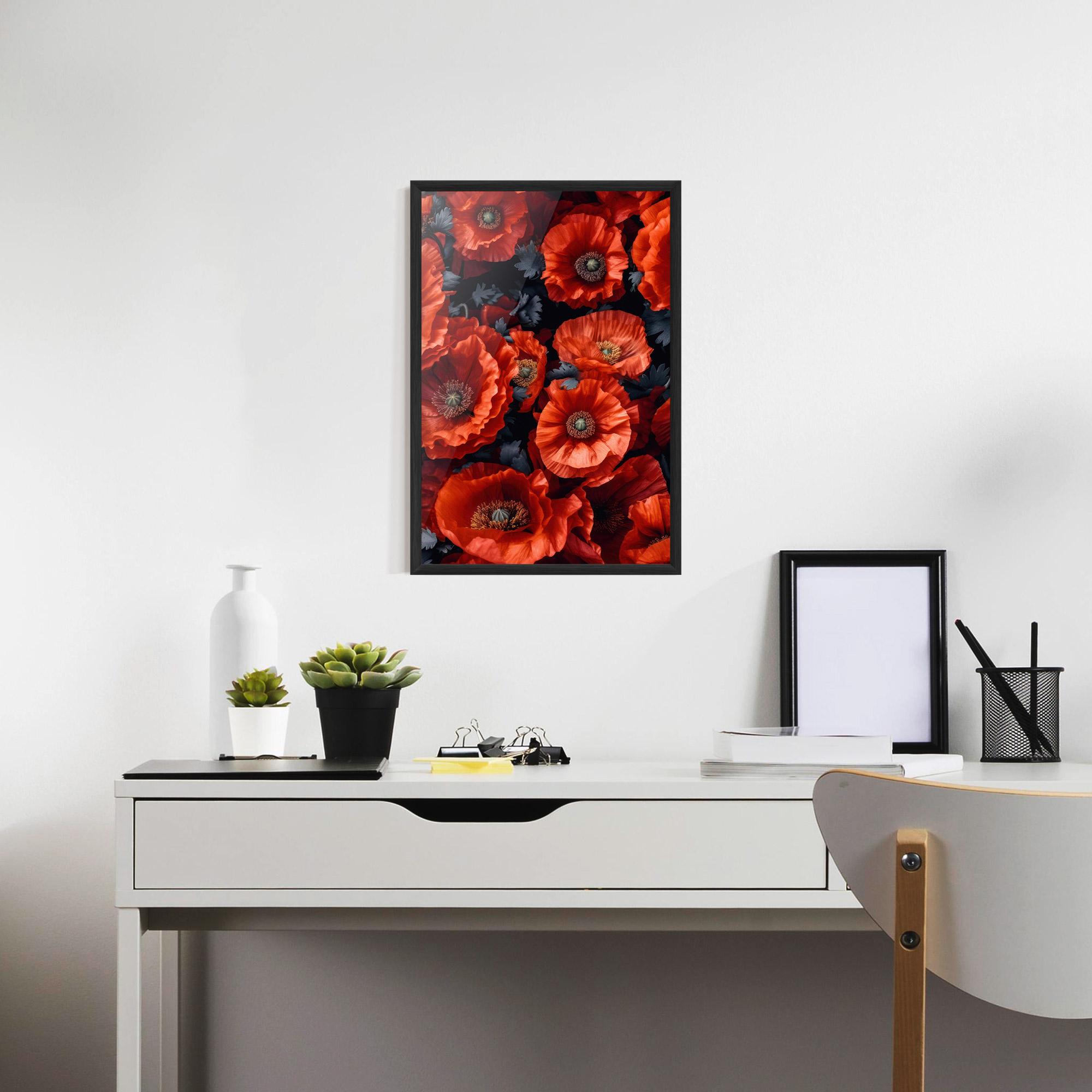 Gerahmte Poster Black Red Poppies mockup 7