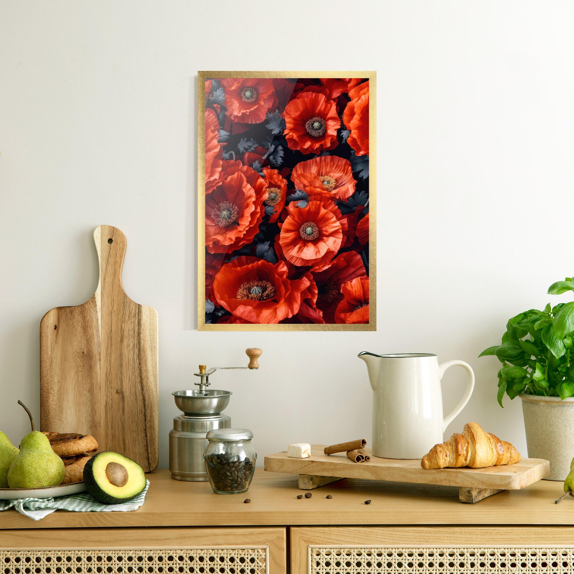 Gerahmte Poster Black Red Poppies mockup 8