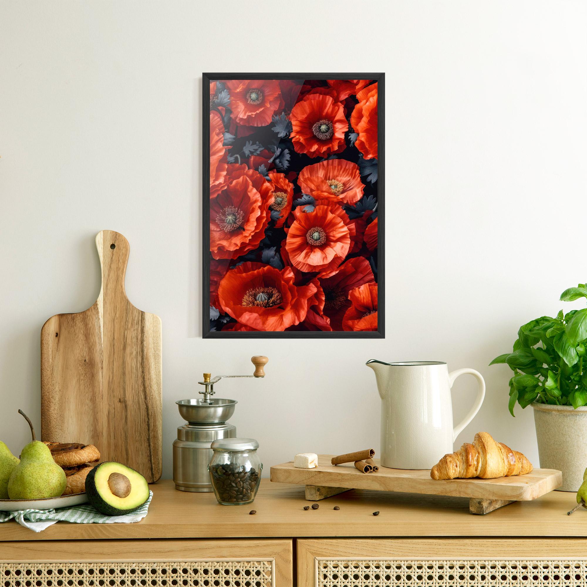 Gerahmte Poster Black Red Poppies mockup 8