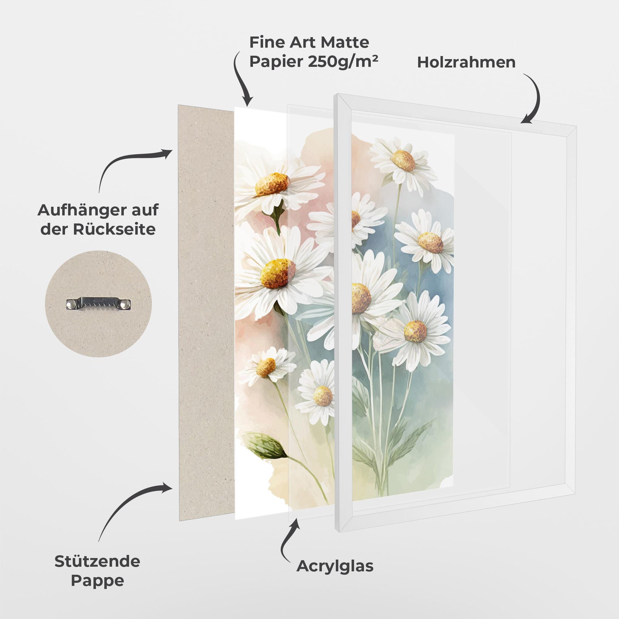 Gerahmte Poster White Daisy Art mockup 1