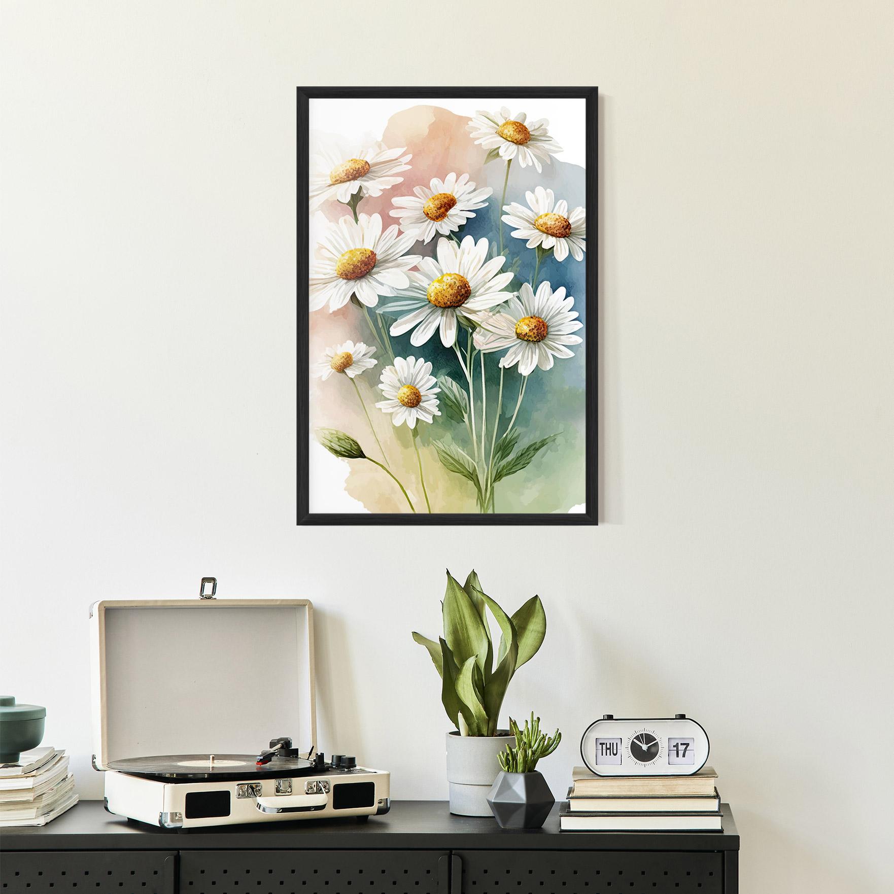 Gerahmte Poster White Daisy Art mockup 2