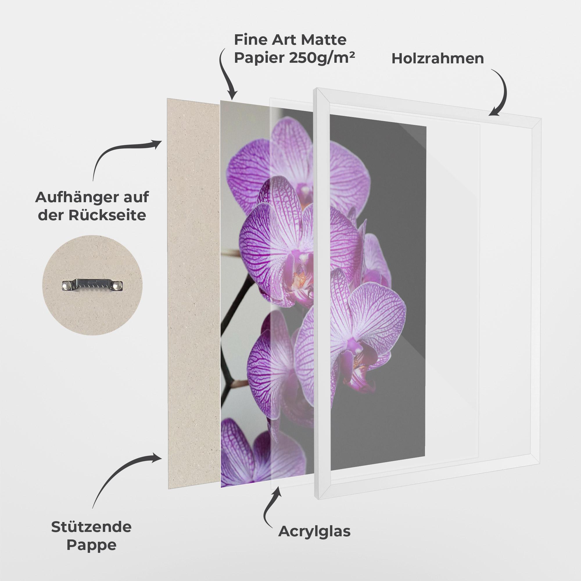 Gerahmte Poster Purple Orchid On Black mockup 1