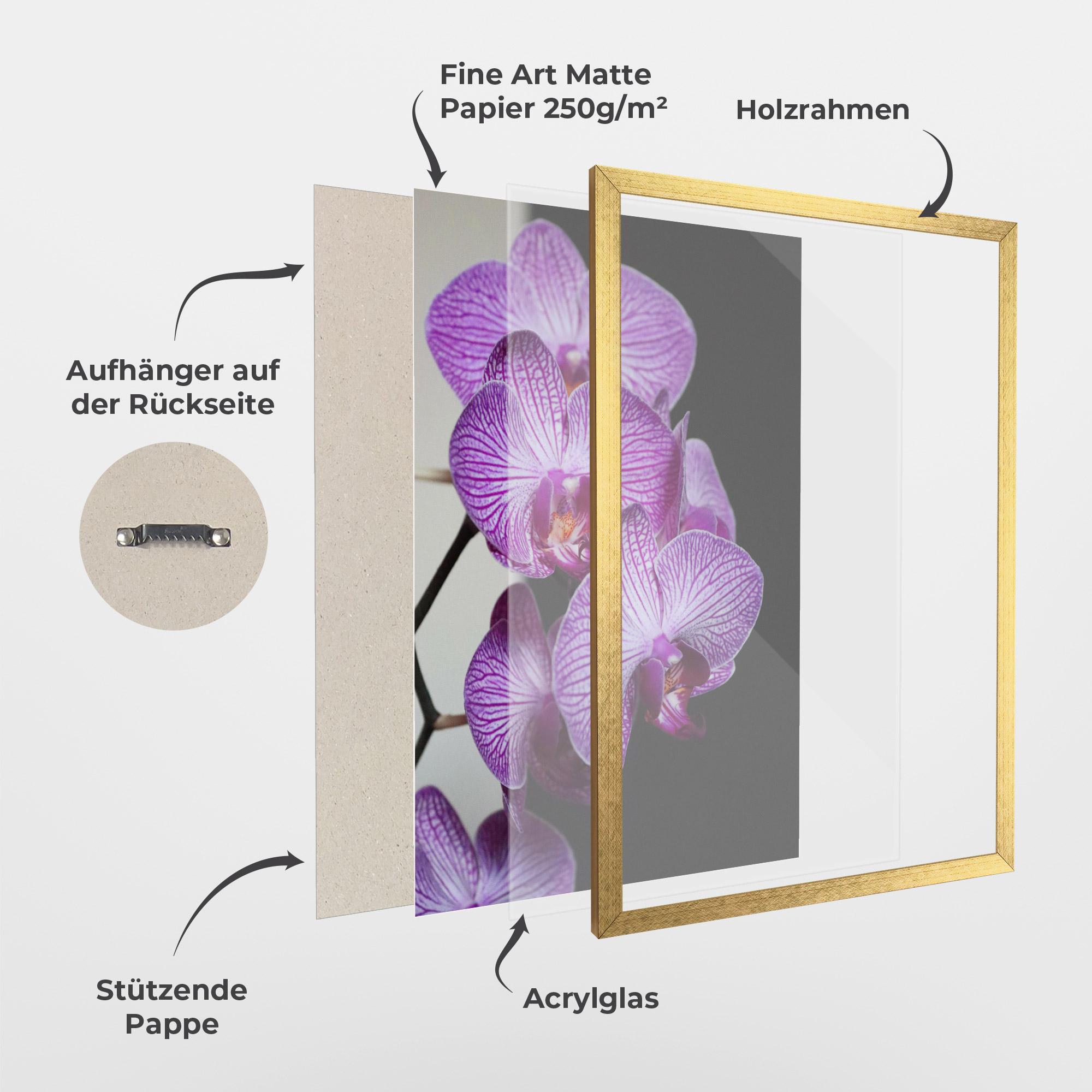 Gerahmte Poster Purple Orchid On Black mockup 1