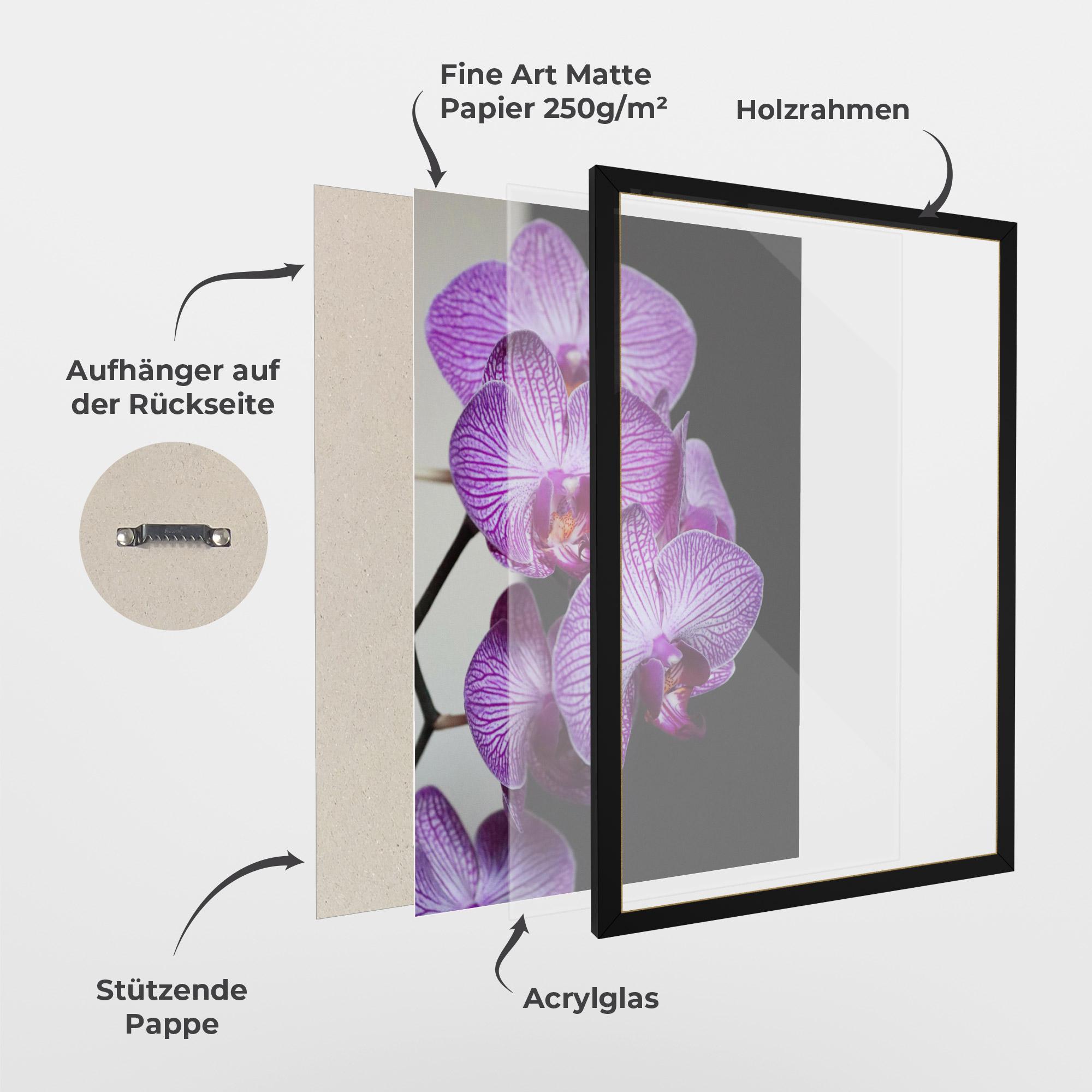 Gerahmte Poster Purple Orchid On Black mockup 1