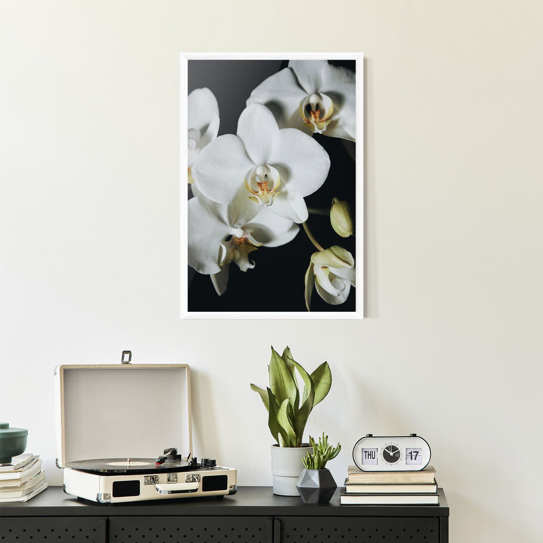 White Orchid On Black mockup 2