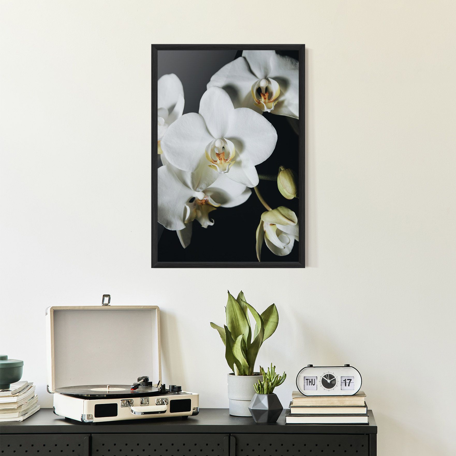 White Orchid On Black mockup 2