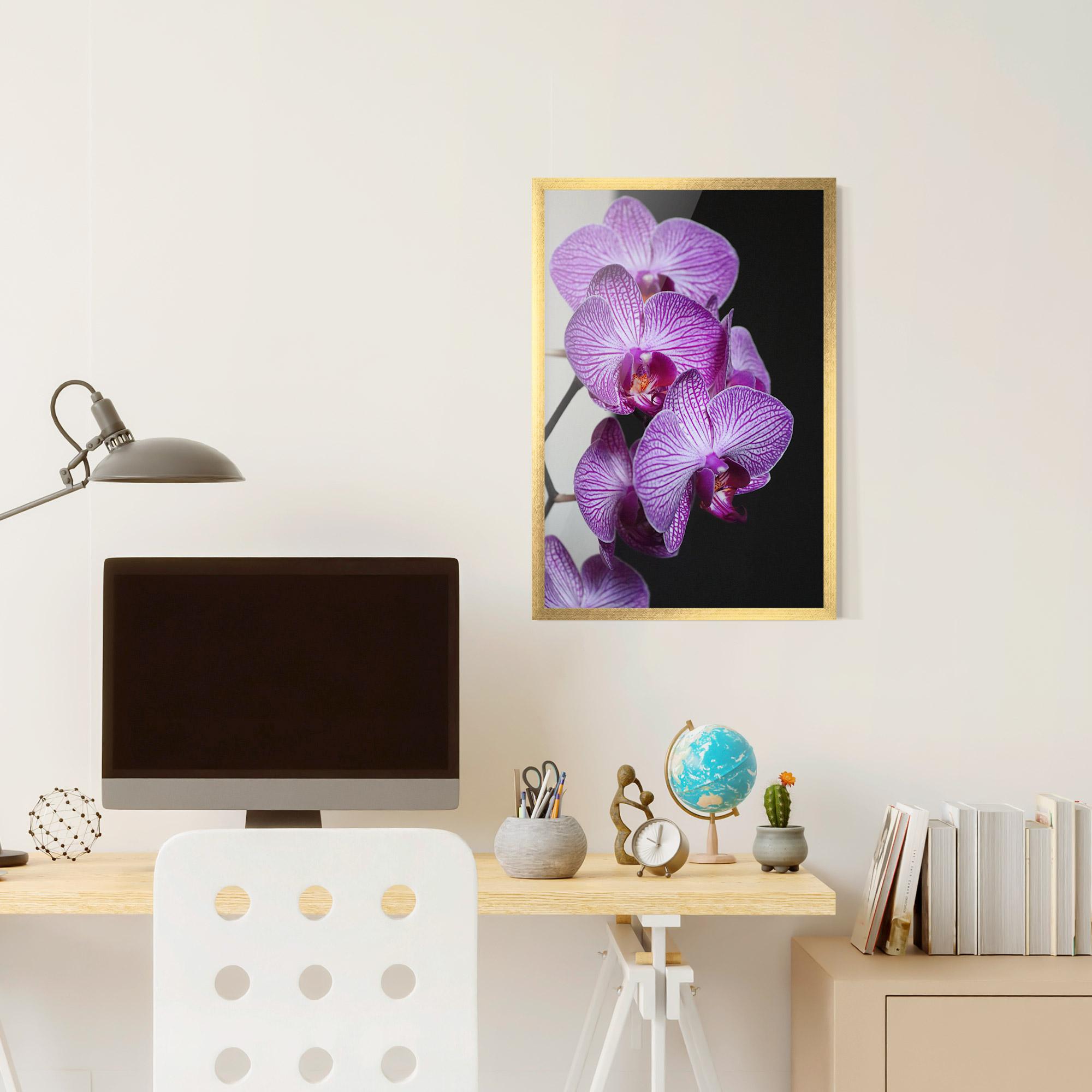 Gerahmte Poster Purple Orchid On Black mockup 6