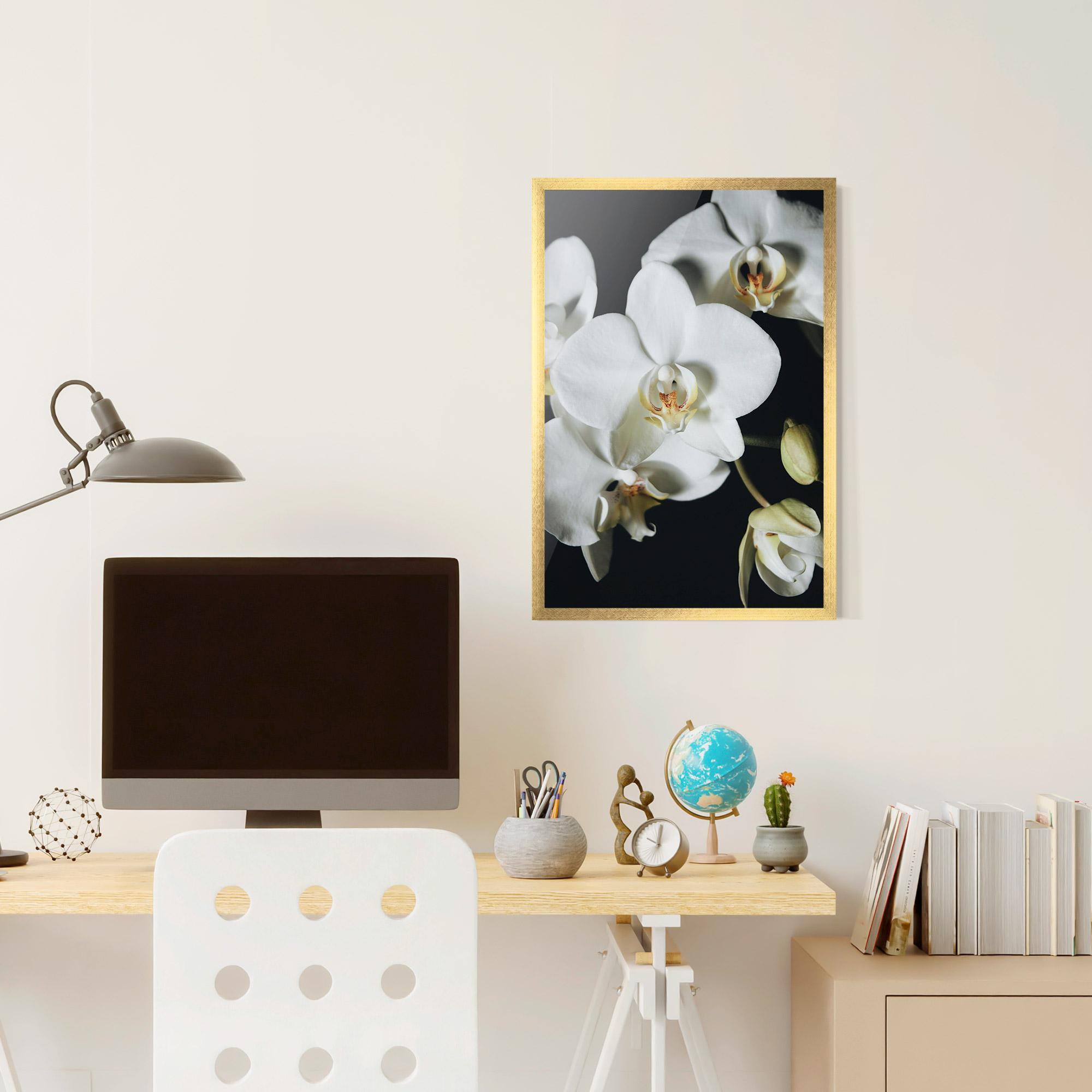 Gerahmte Poster White Orchid On Black mockup 6
