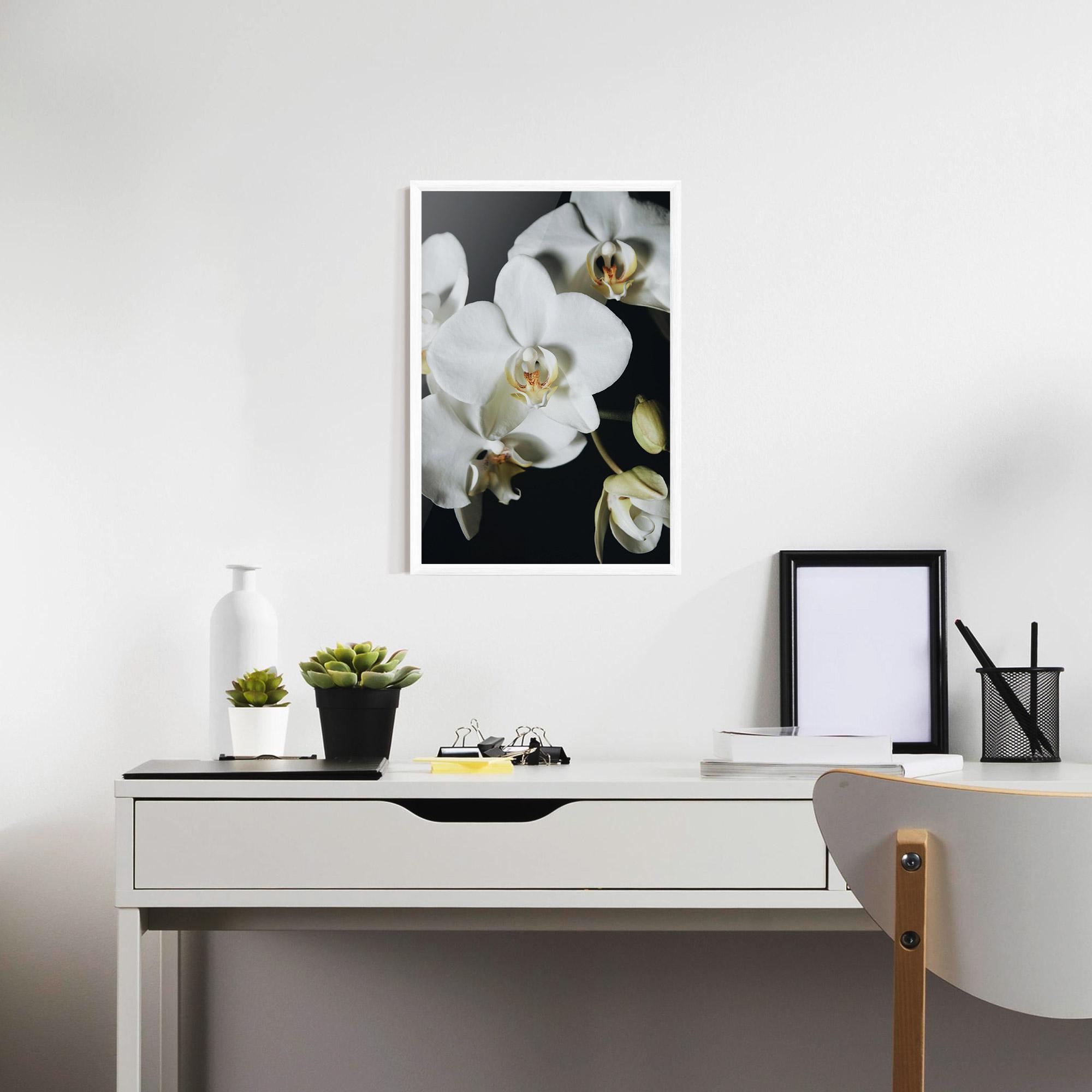 Gerahmte Poster White Orchid On Black mockup 7