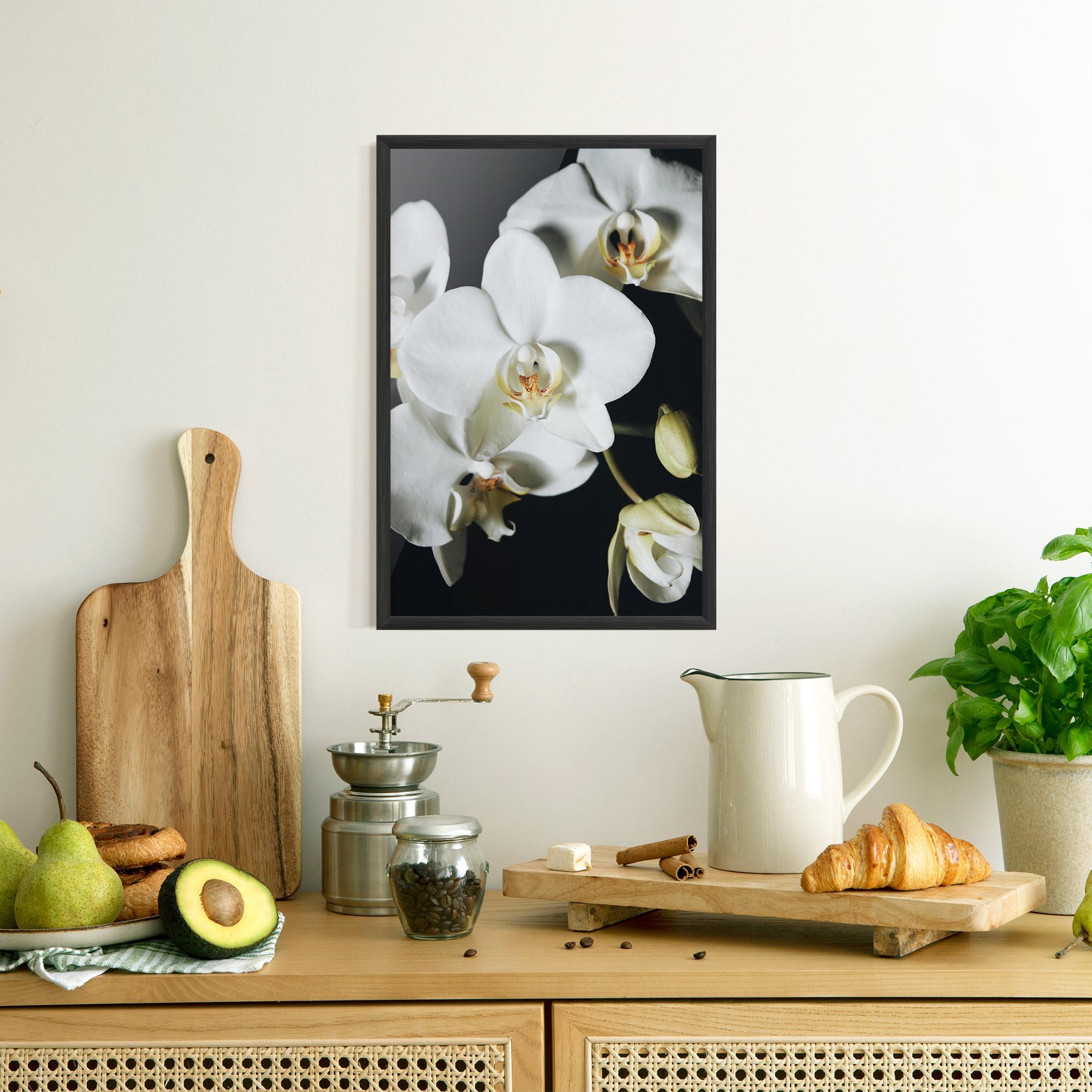 Gerahmte Poster White Orchid On Black mockup 8