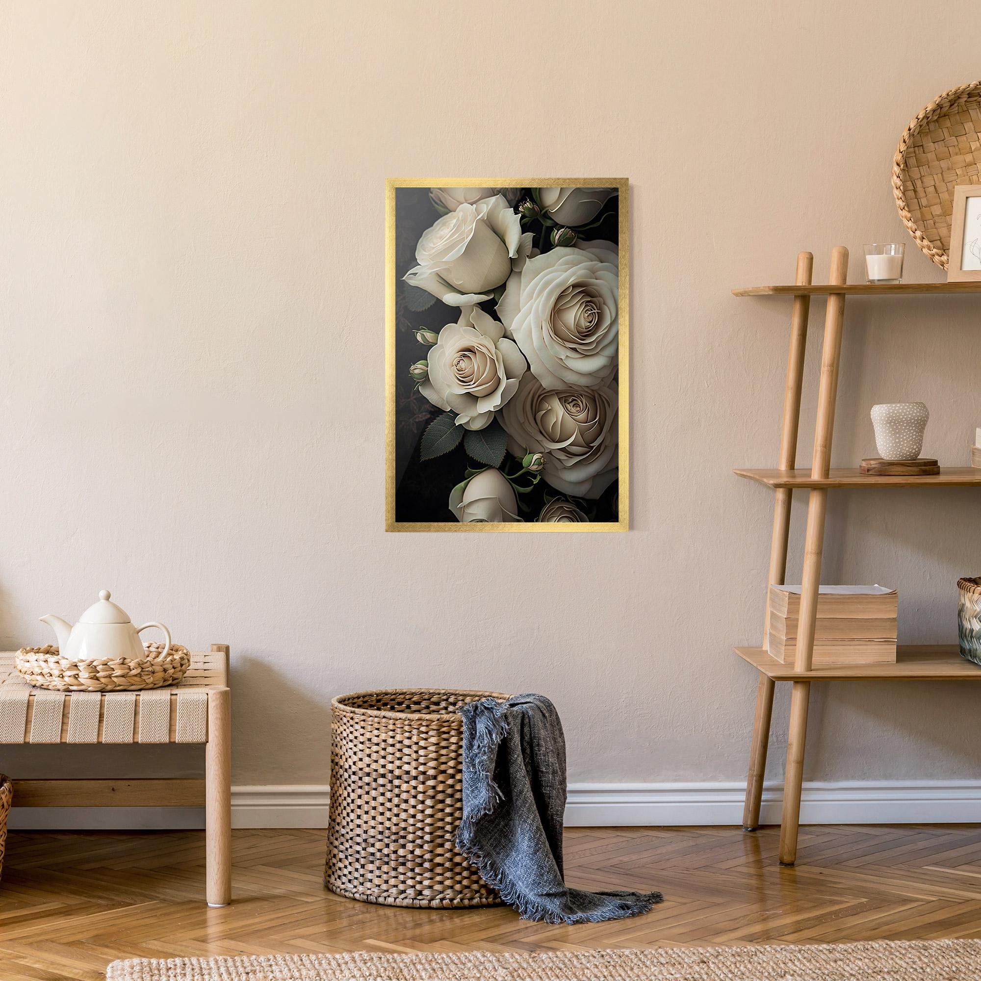 Gerahmte Poster Cream Roses Close Up mockup 9