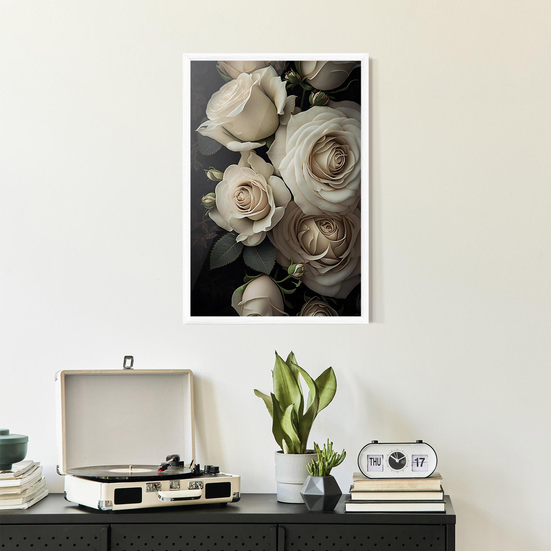 Gerahmte Poster Cream Roses Close Up mockup 2
