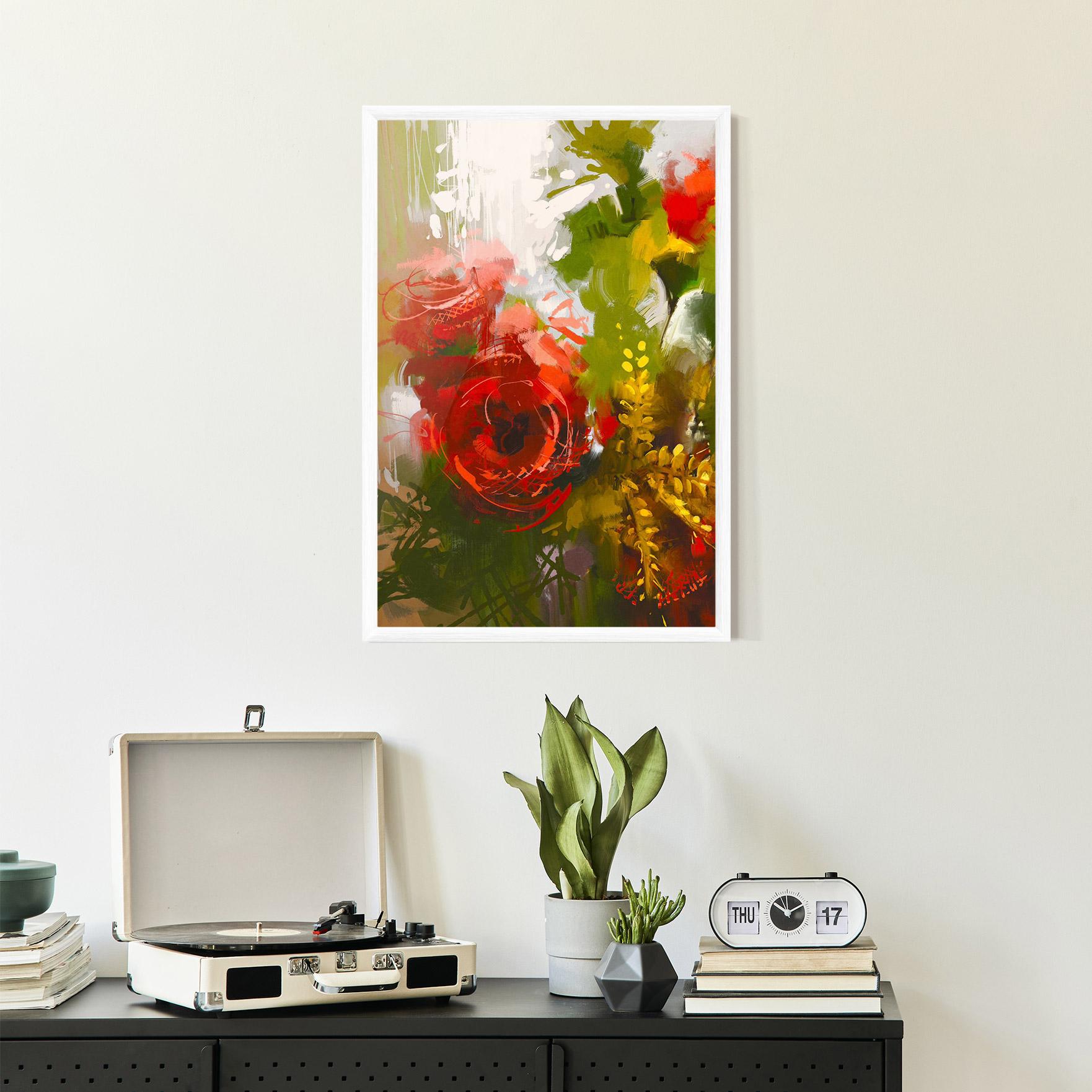 Gerahmte Poster Red Rose Painting mockup 2