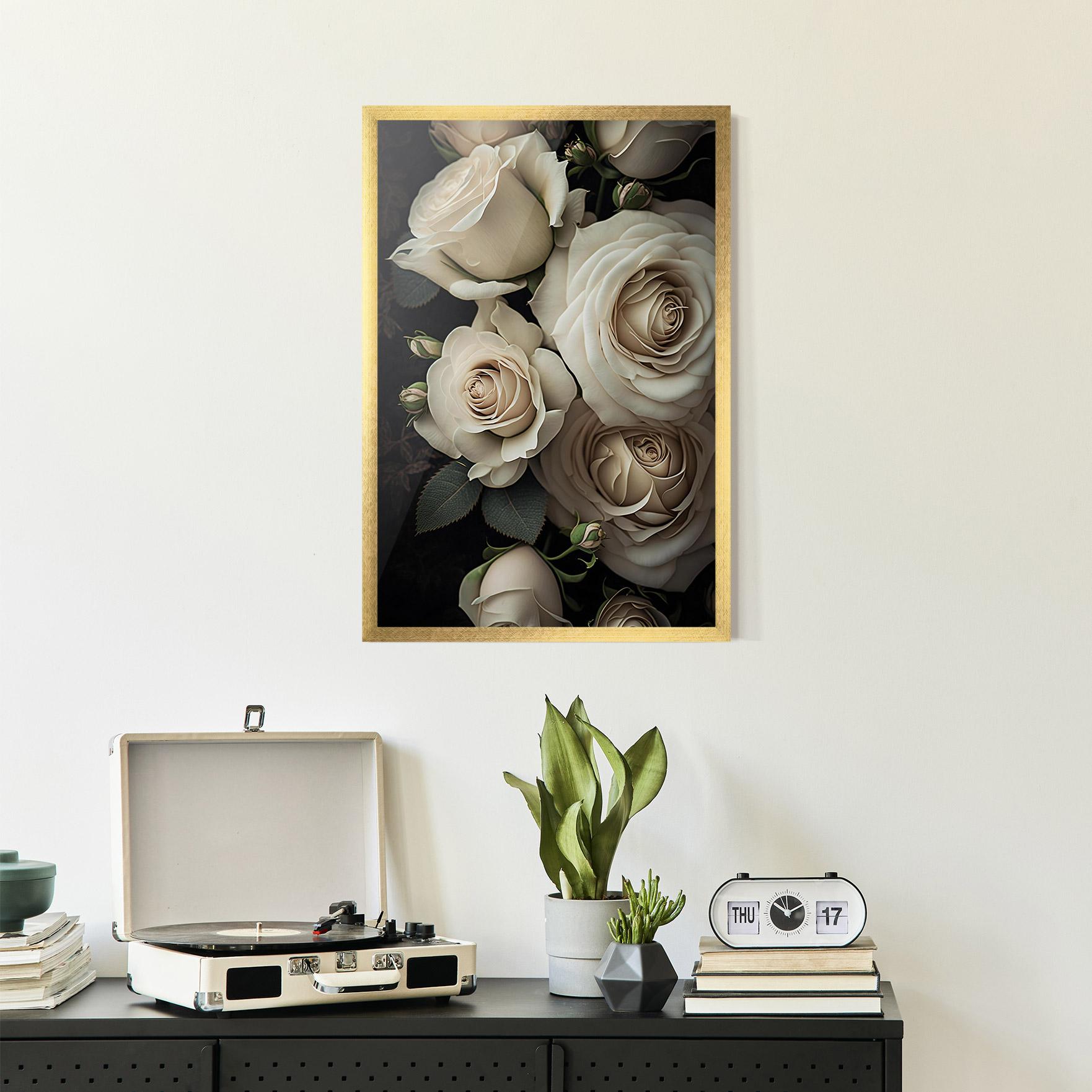 Gerahmte Poster Cream Roses Close Up mockup 2
