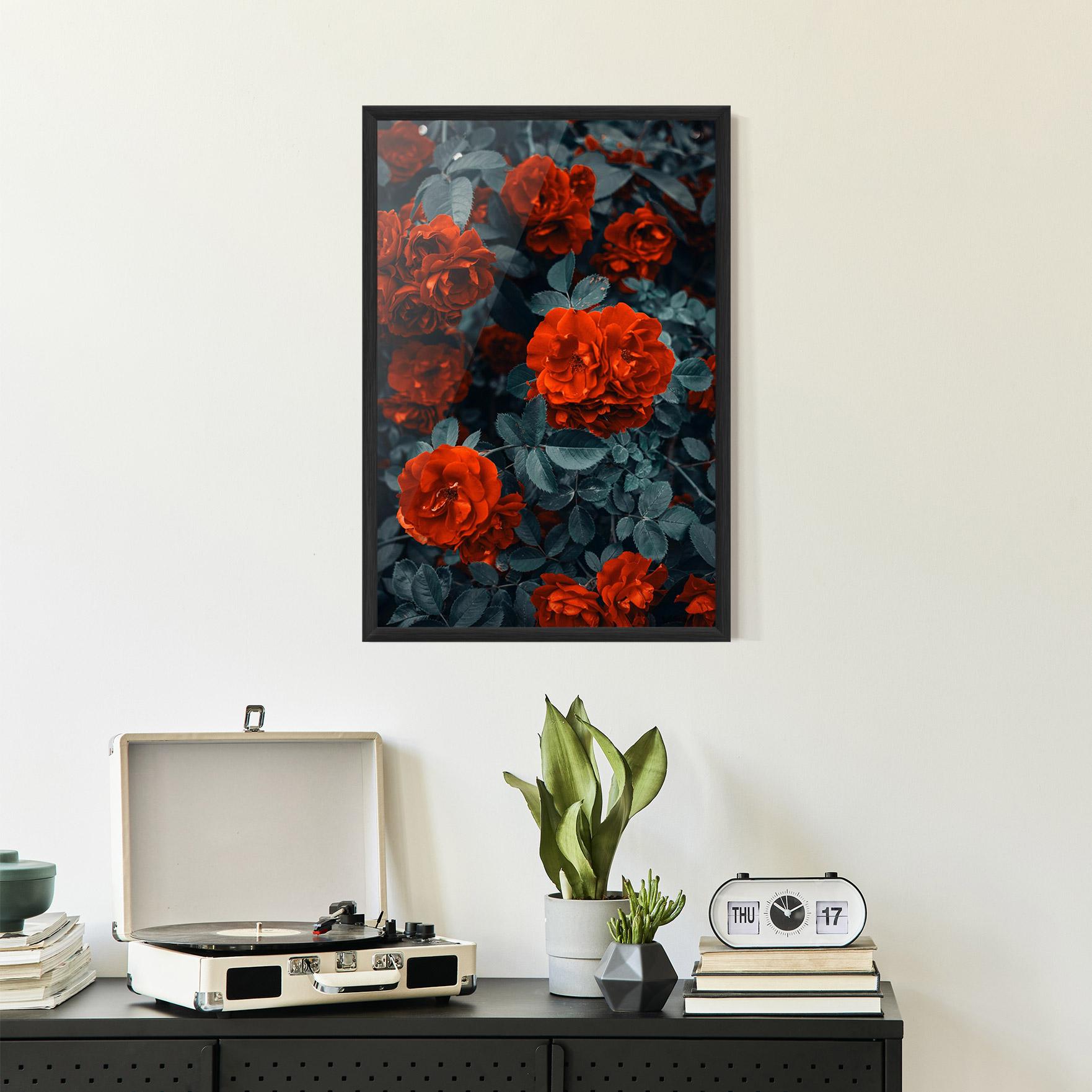Gerahmte Poster Bright Red Rose mockup 2