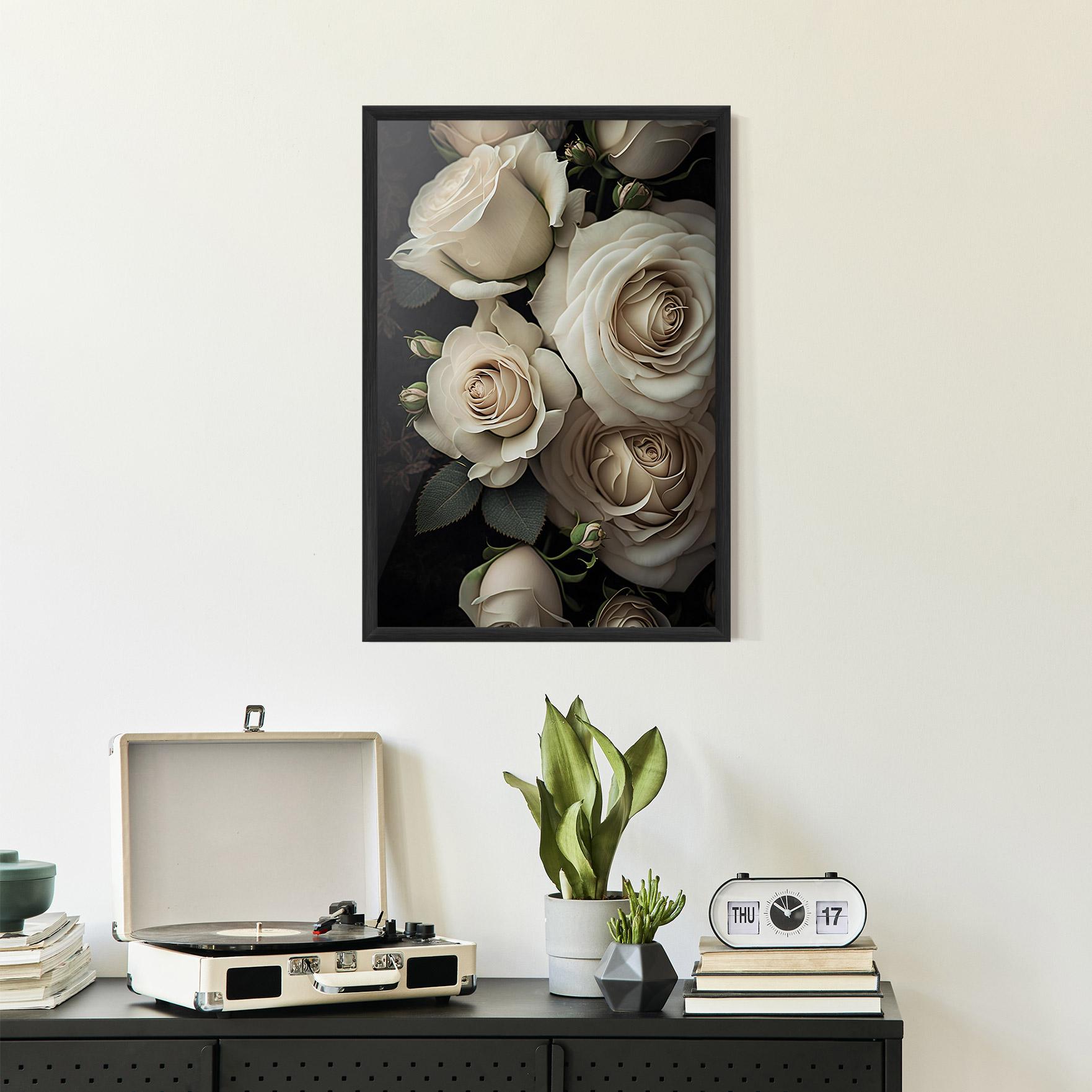 Gerahmte Poster Cream Roses Close Up mockup 2