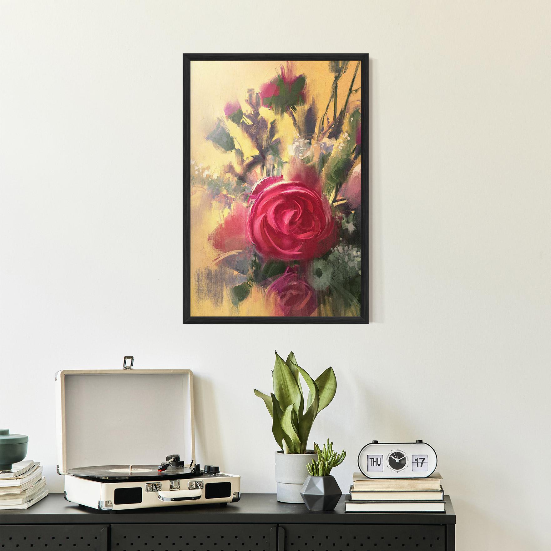 Gerahmte Poster Pink Rose Painting mockup 2