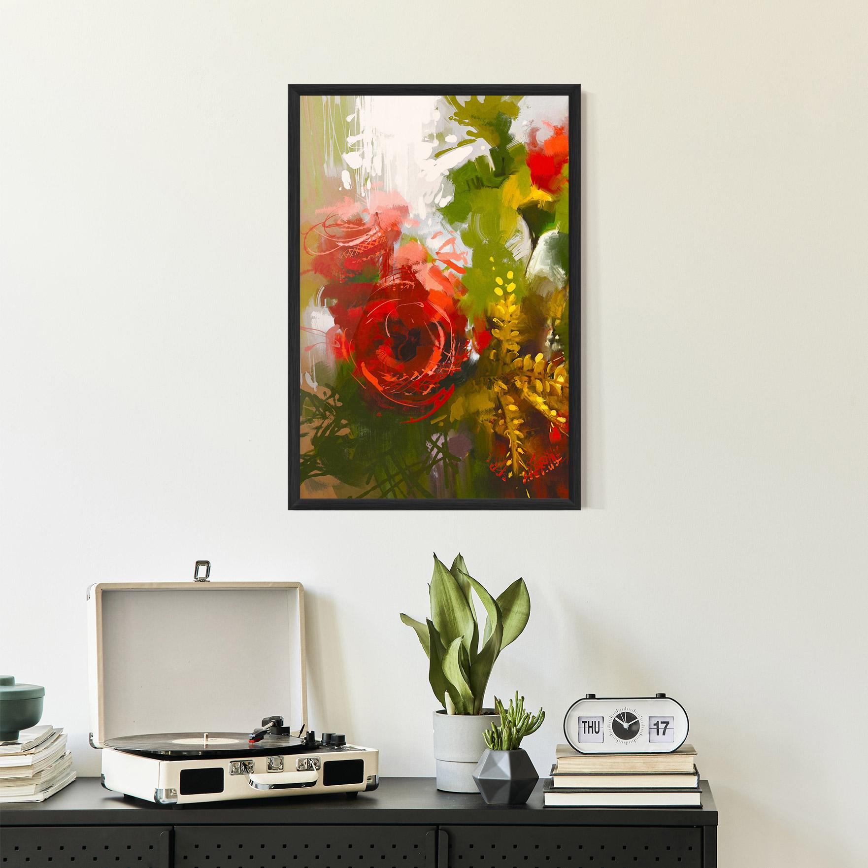 Gerahmte Poster Red Rose Painting mockup 2