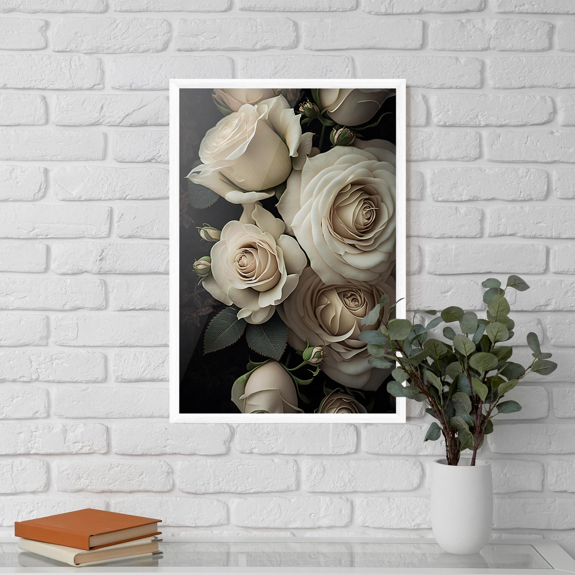 Gerahmte Poster Cream Roses Close Up mockup 5