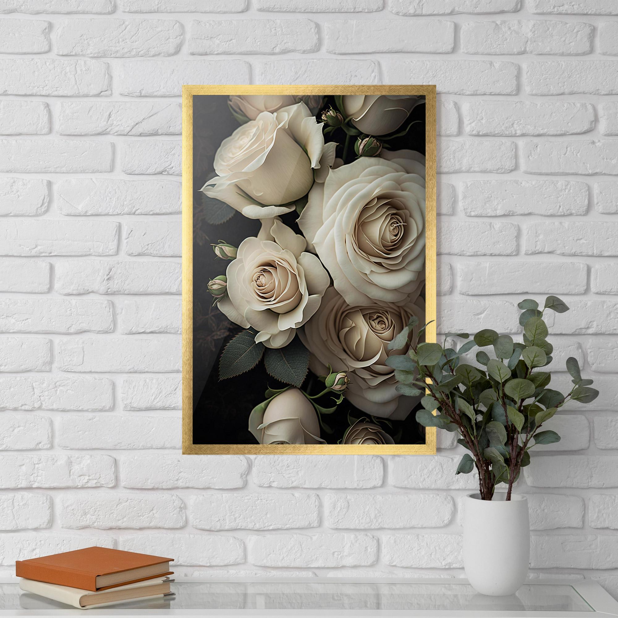Gerahmte Poster Cream Roses Close Up mockup 5