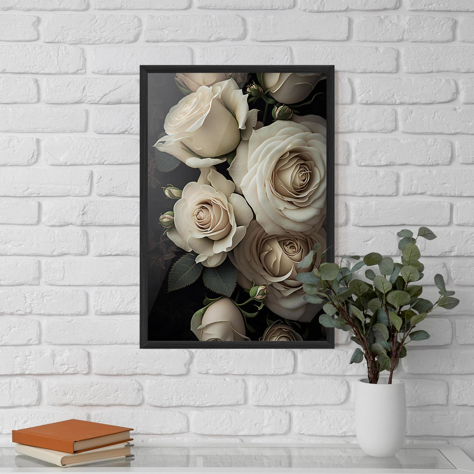 Gerahmte Poster Cream Roses Close Up mockup 5
