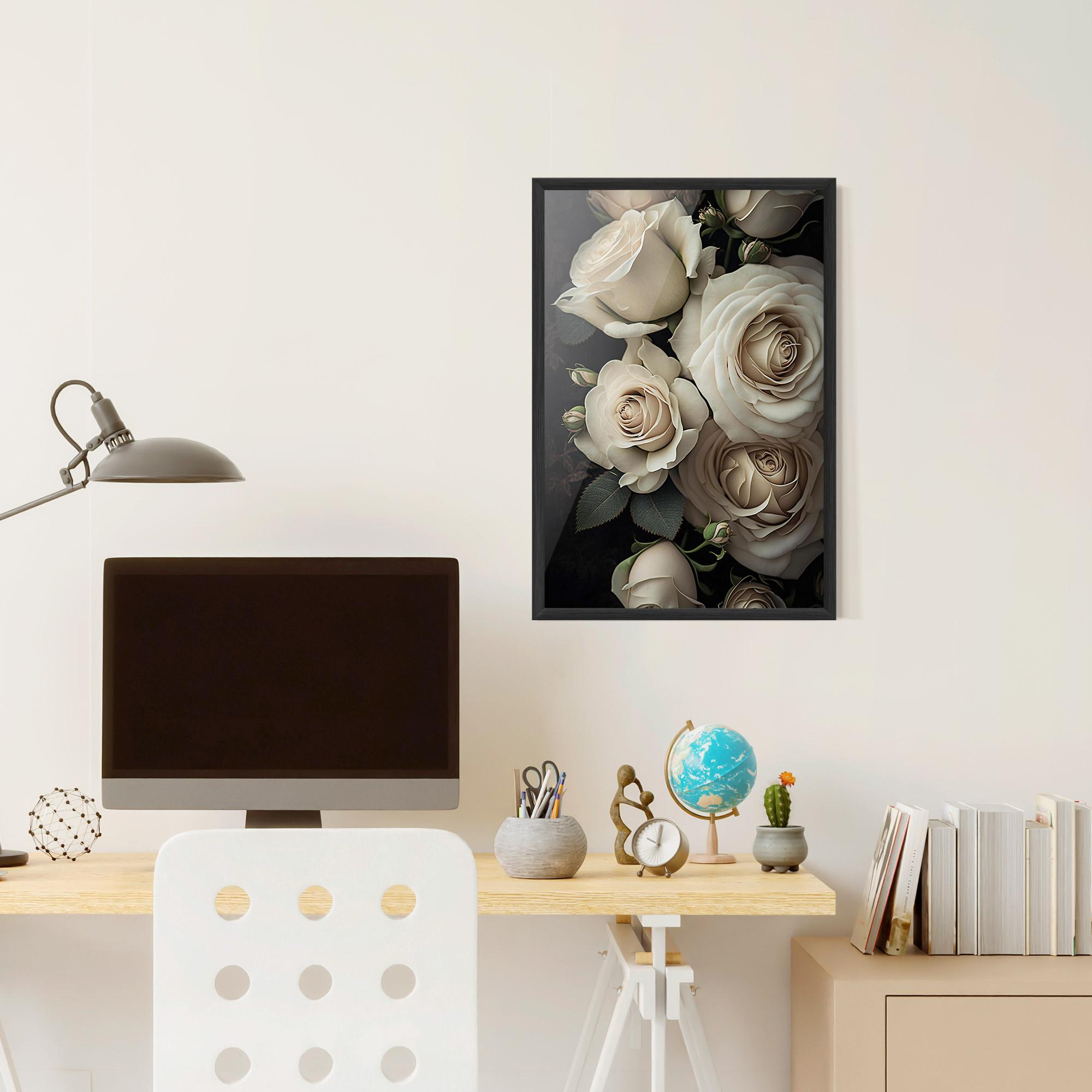 Gerahmte Poster Cream Roses Close Up mockup 6