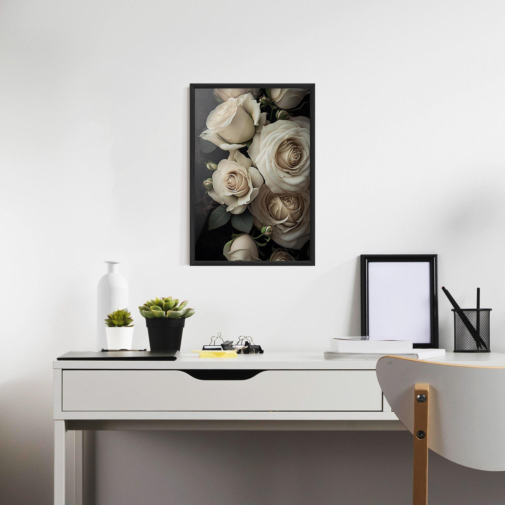 Gerahmte Poster Cream Roses Close Up mockup 7
