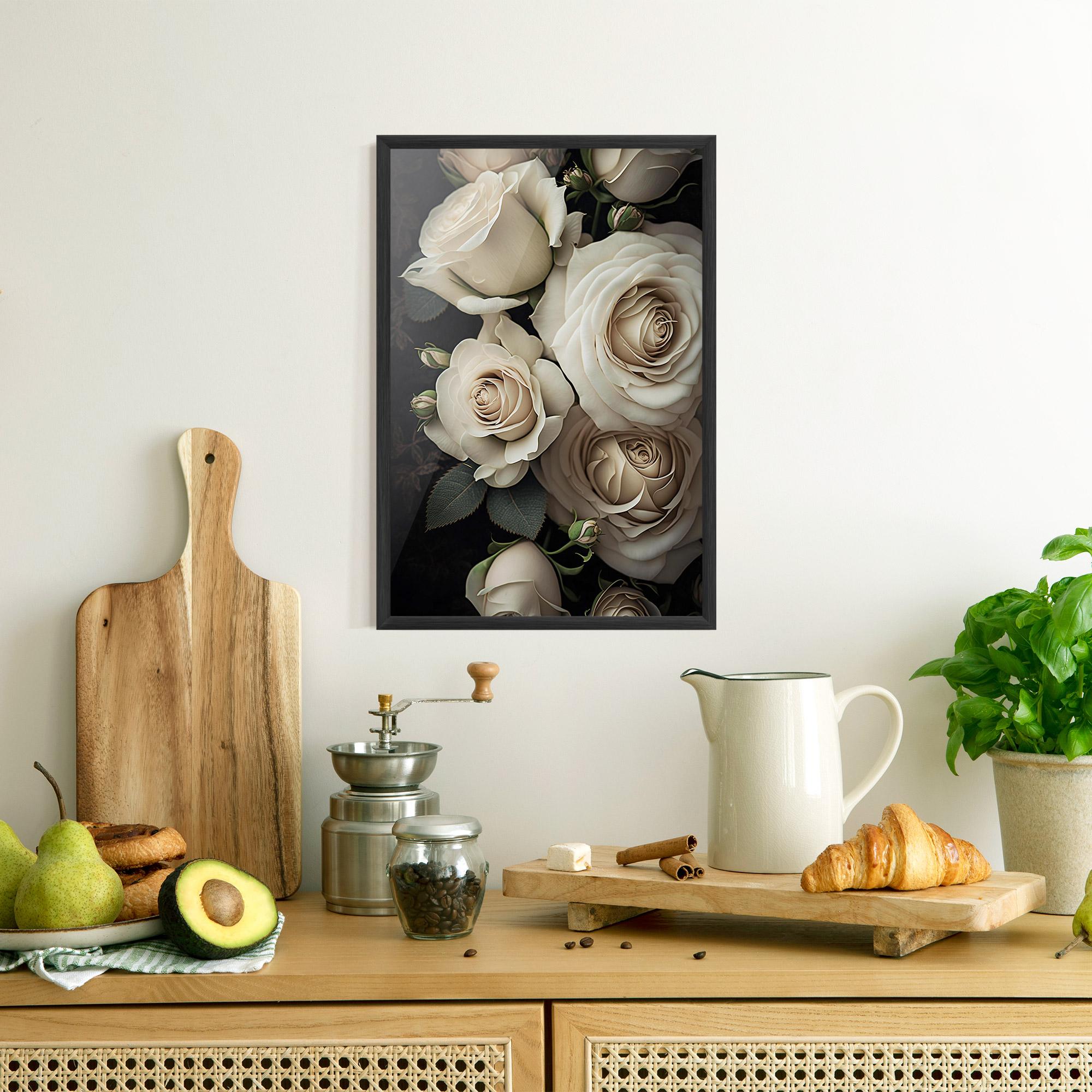 Gerahmte Poster Cream Roses Close Up mockup 8