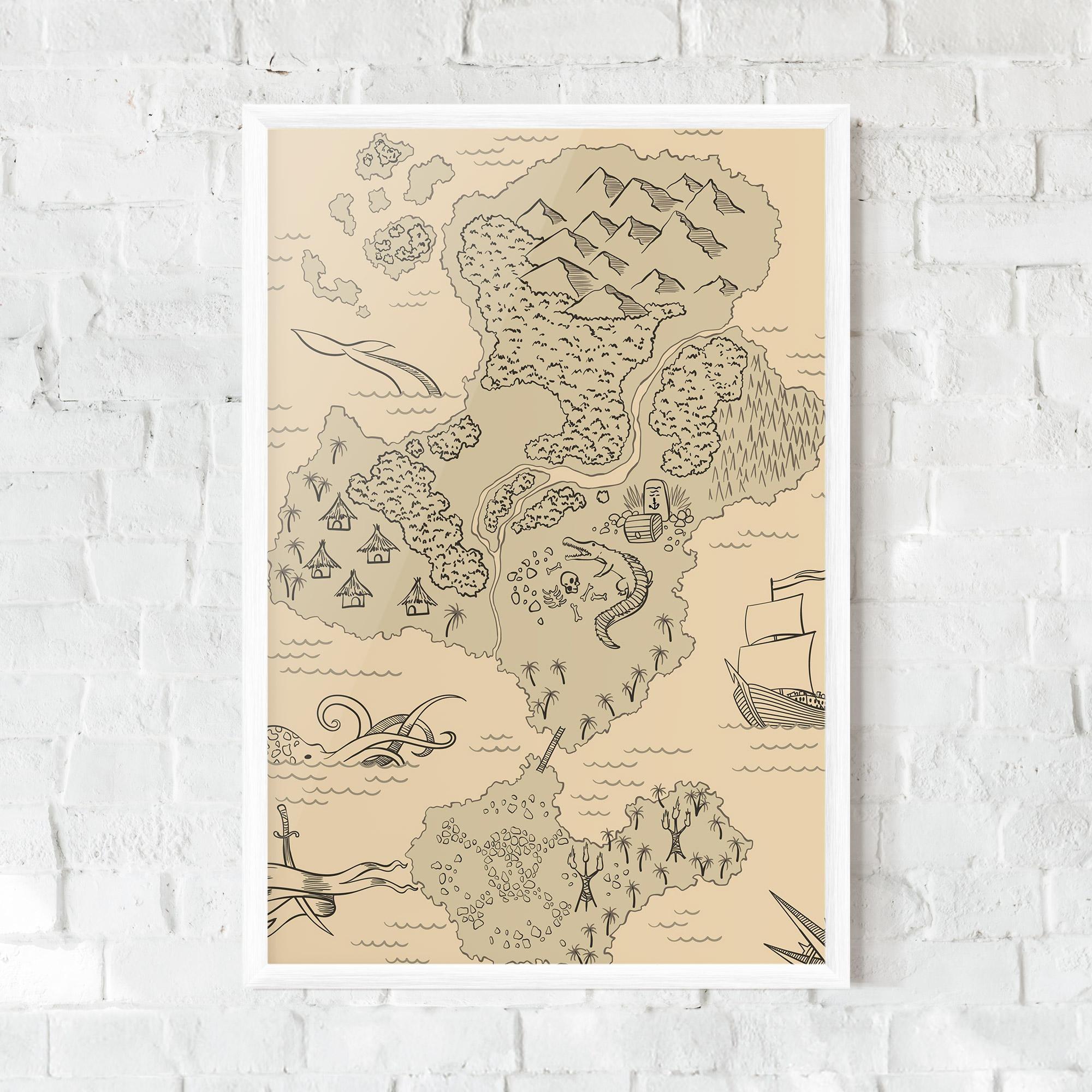Gerahmte Poster Island Old Map mockup 0