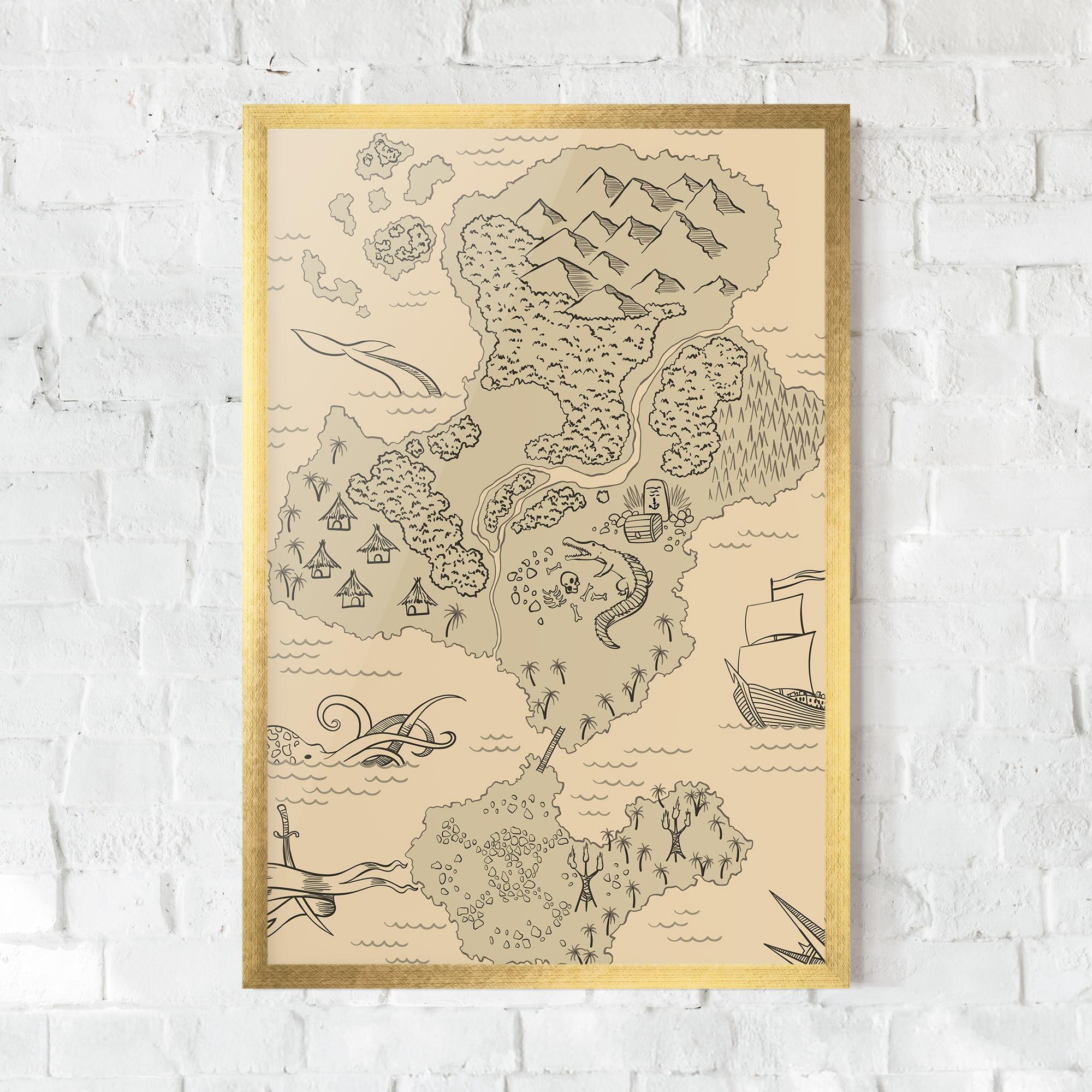 Gerahmte Poster Island Old Map mockup 0