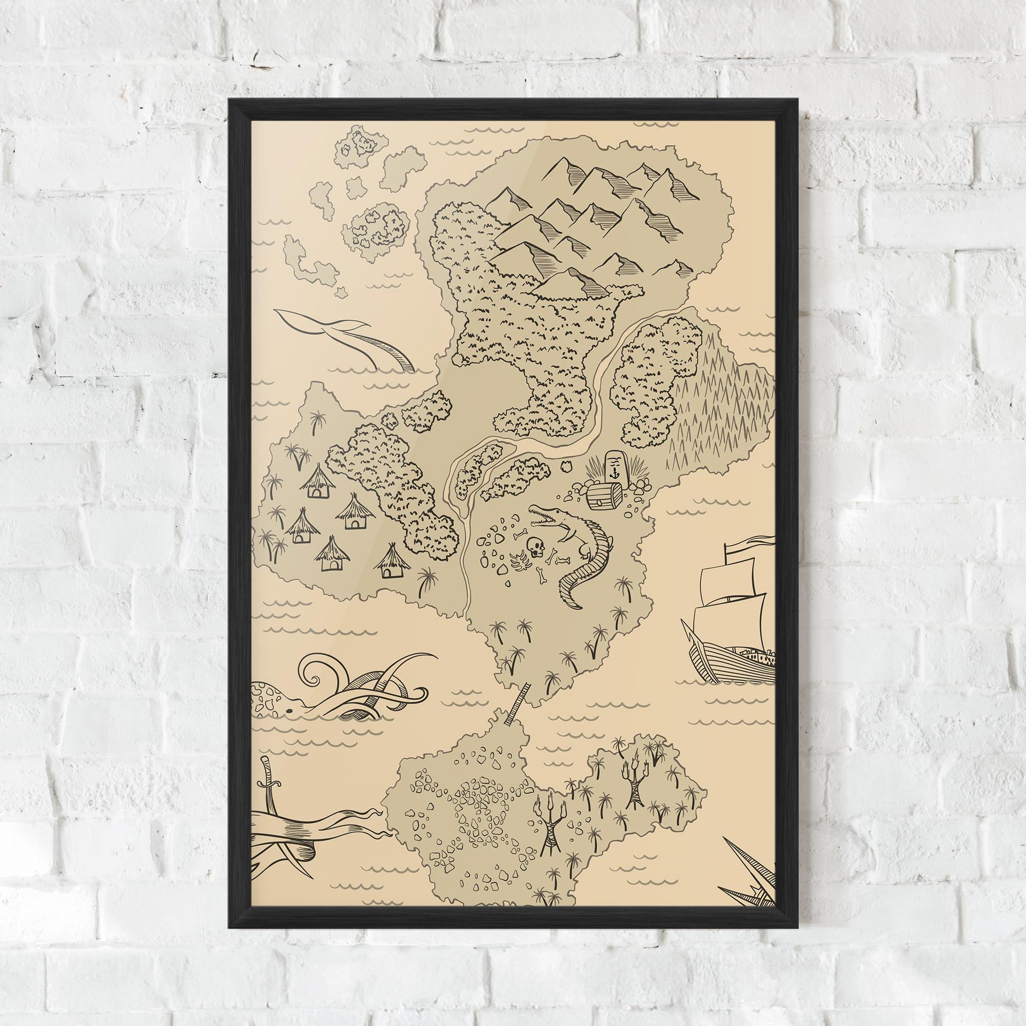 Gerahmte Poster Island Old Map mockup 0