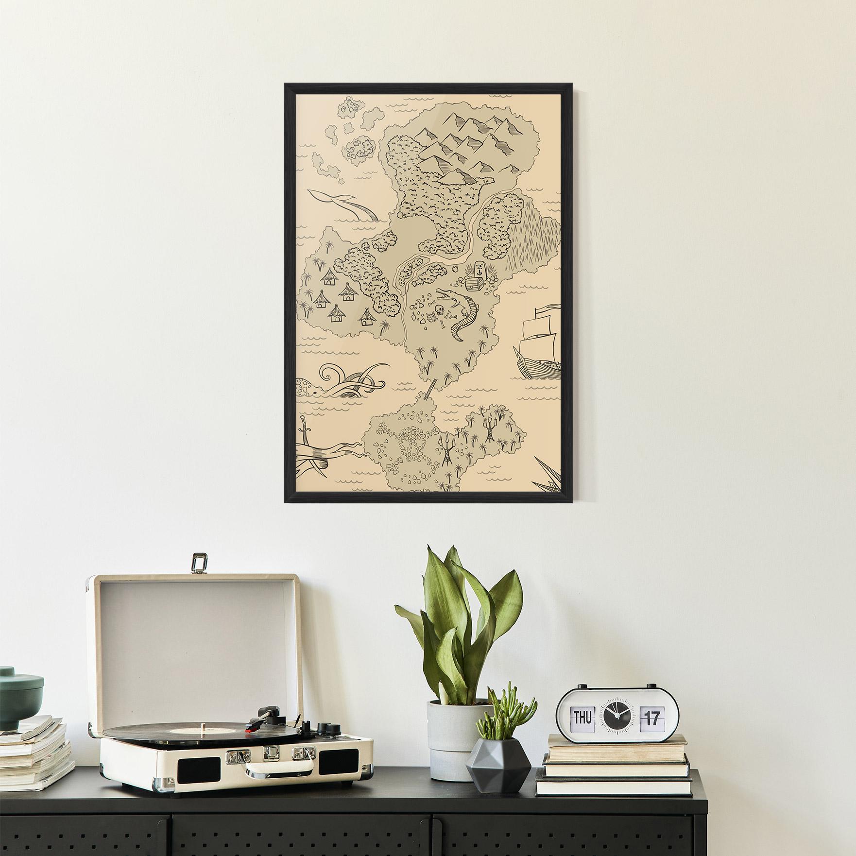 Gerahmte Poster Island Old Map mockup 2