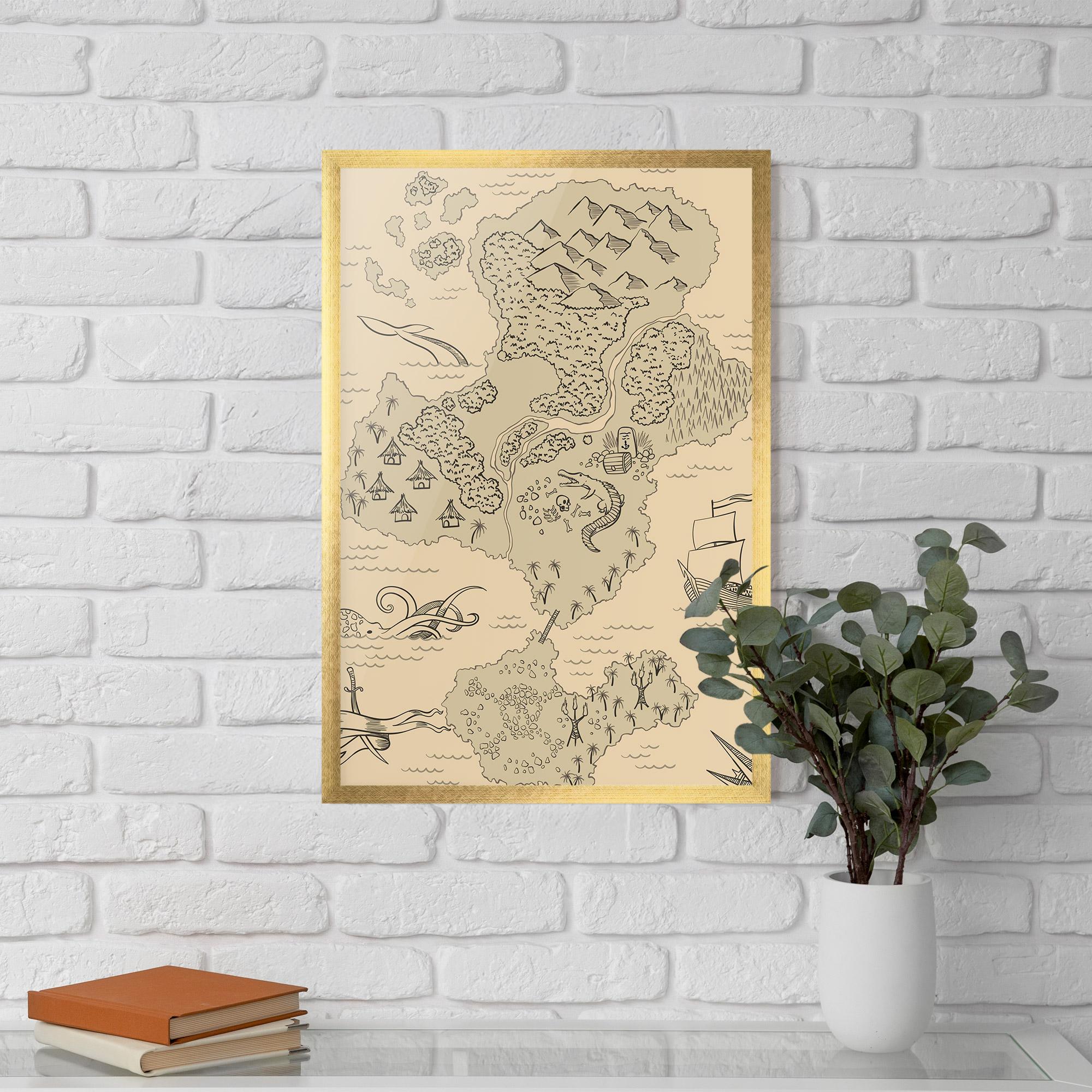 Gerahmte Poster Island Old Map mockup 5