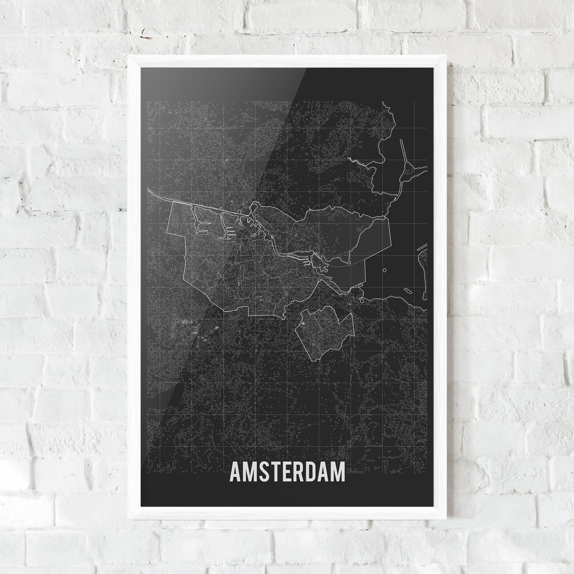 Gerahmte Poster Amsterdam Grey Map mockup 0