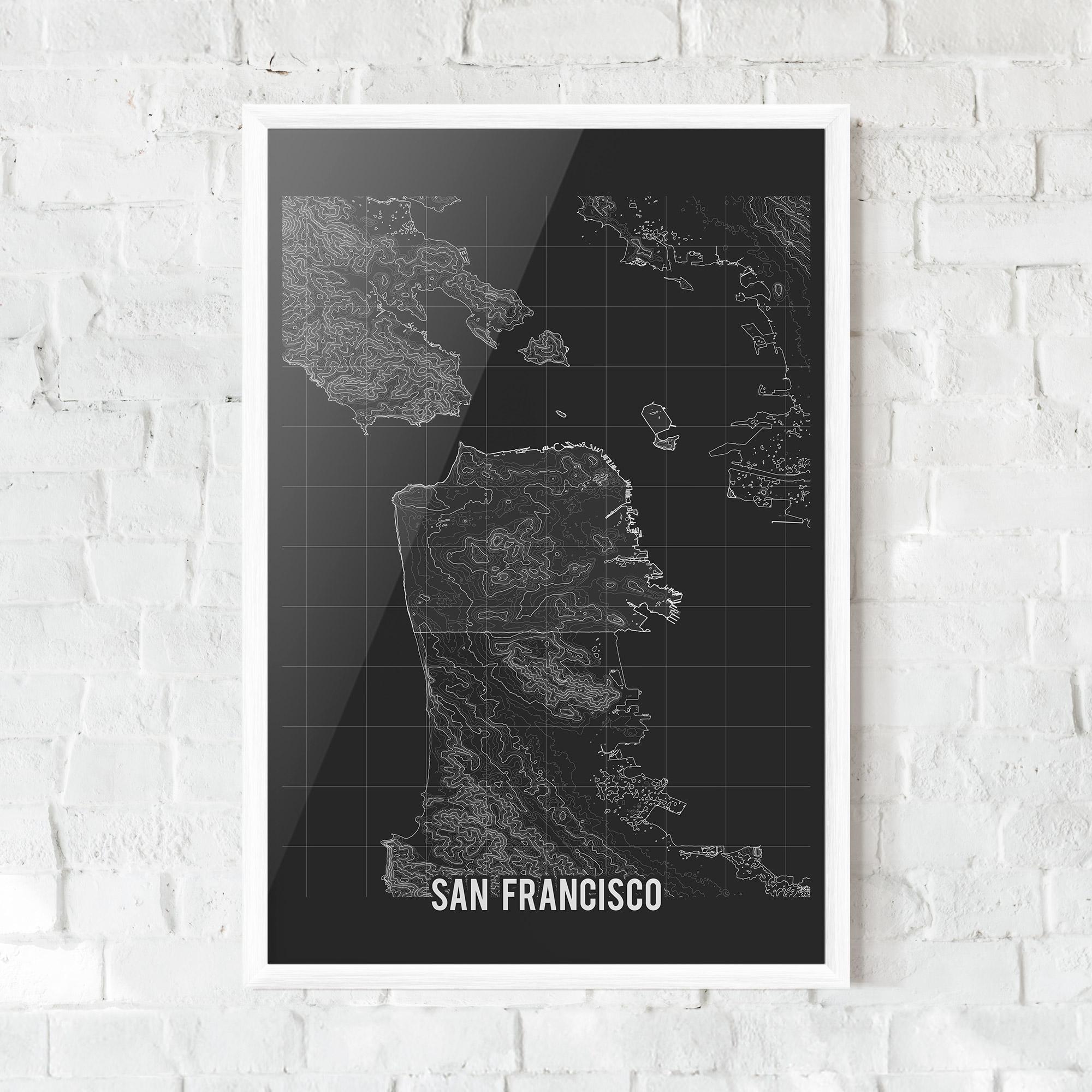Gerahmte Poster San Francisco Grey Map mockup 0