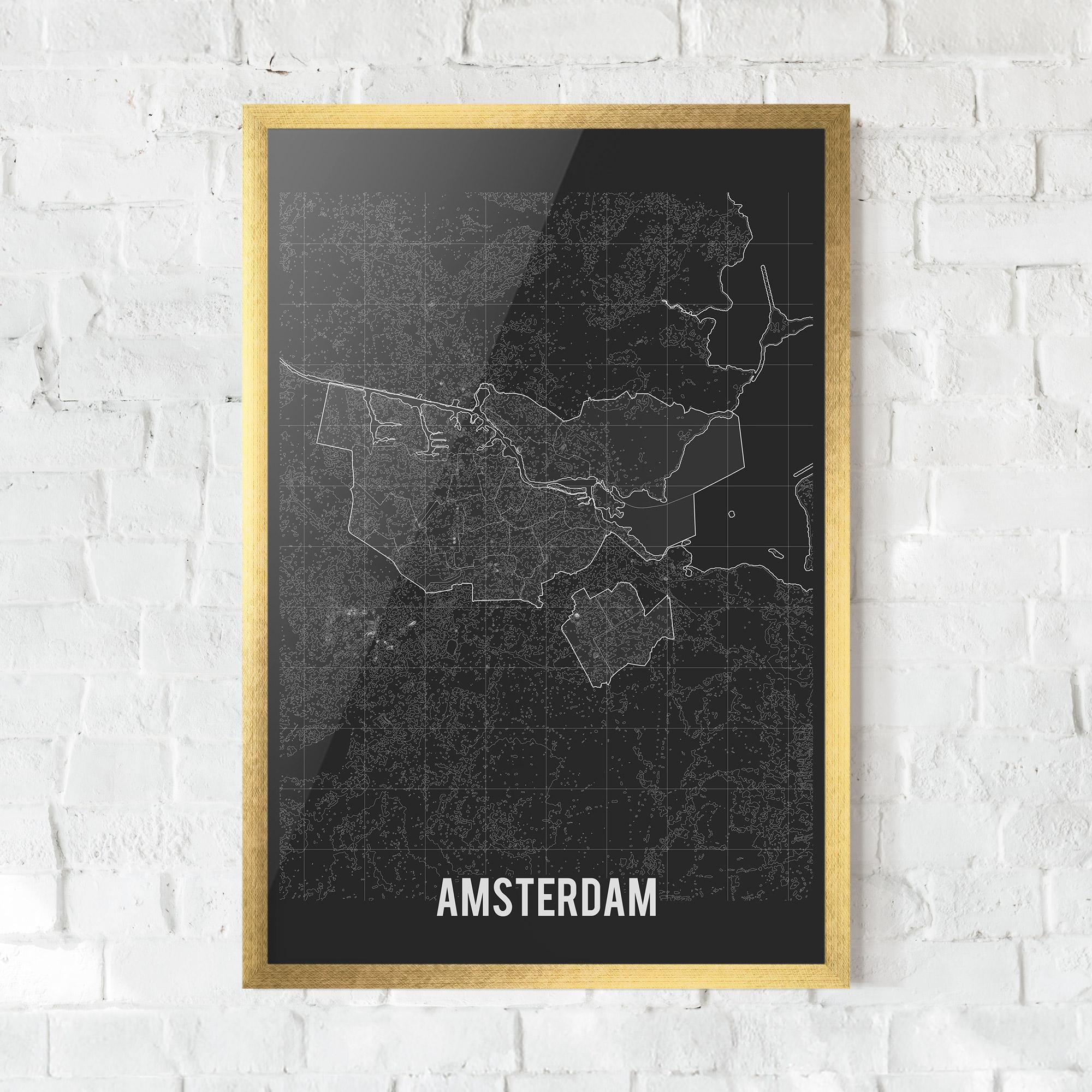 Gerahmte Poster Amsterdam Grey Map mockup 0
