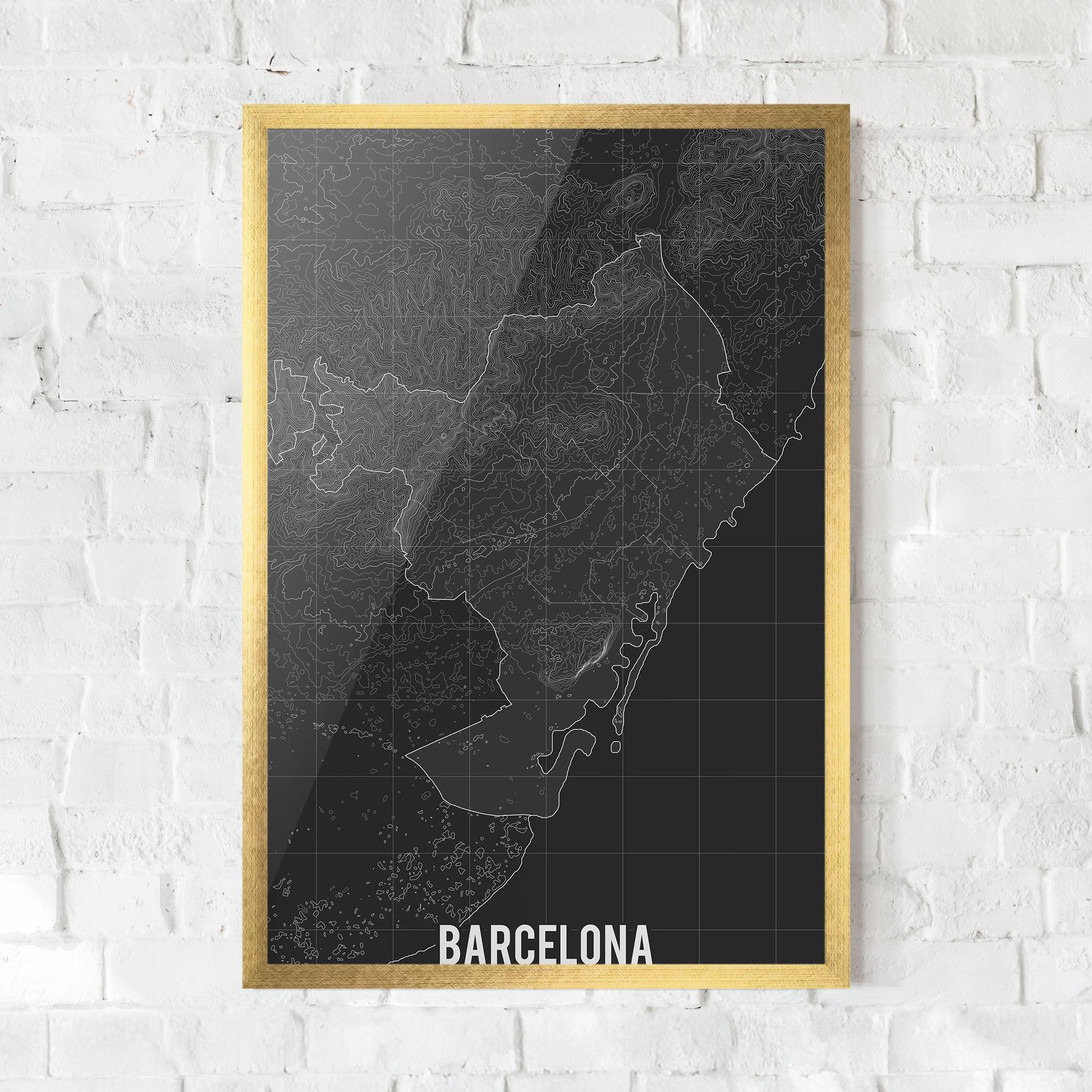 Gerahmte Poster Barcelona Grey Map mockup 0