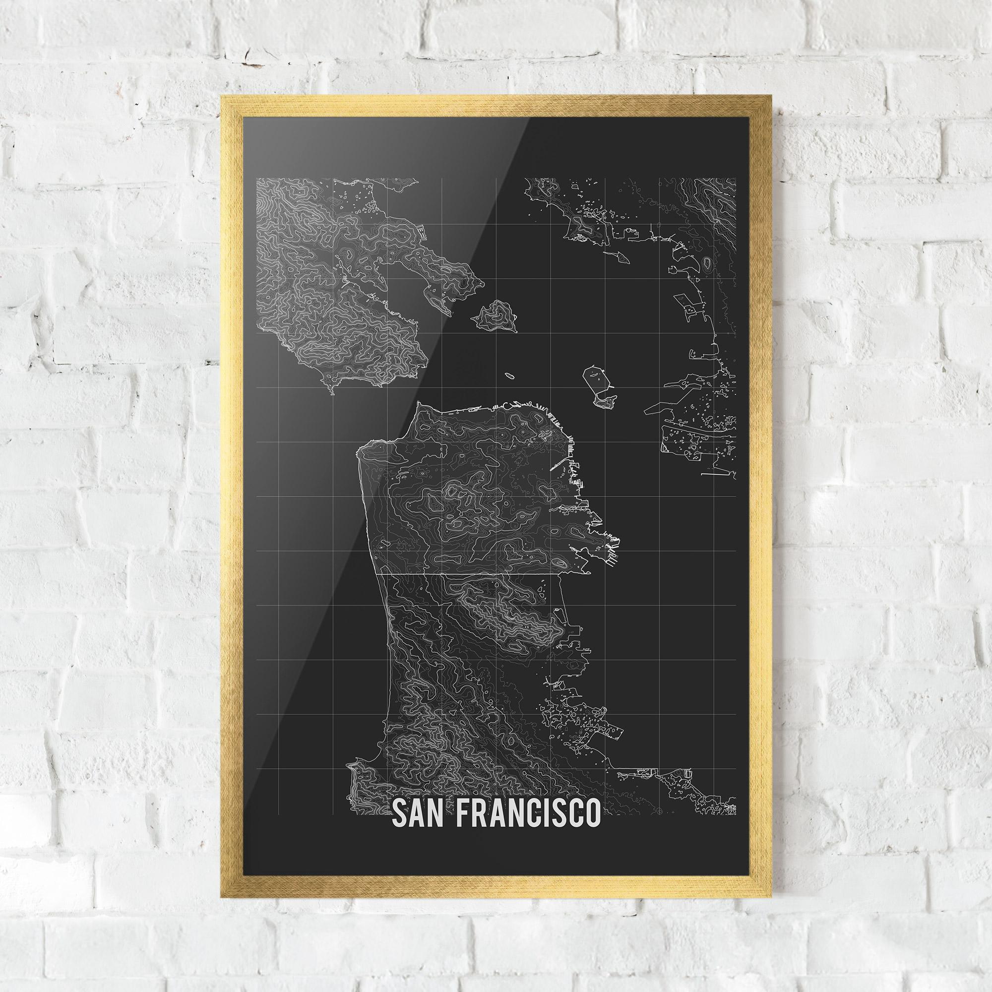 Gerahmte Poster San Francisco Grey Map mockup 0