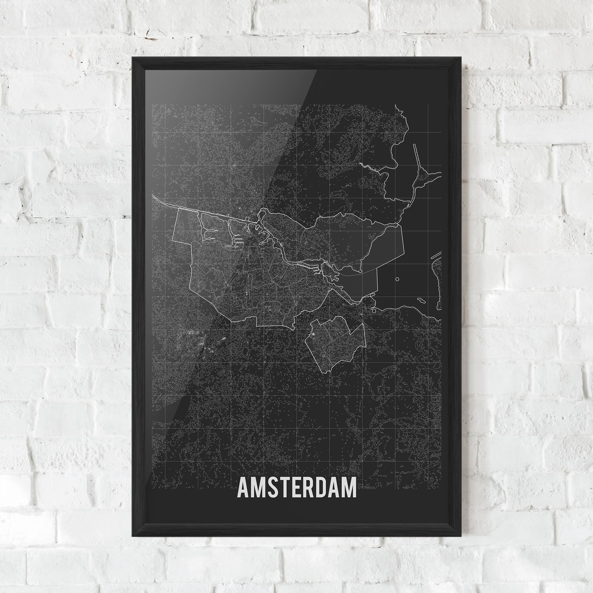 Gerahmte Poster Amsterdam Grey Map mockup 0