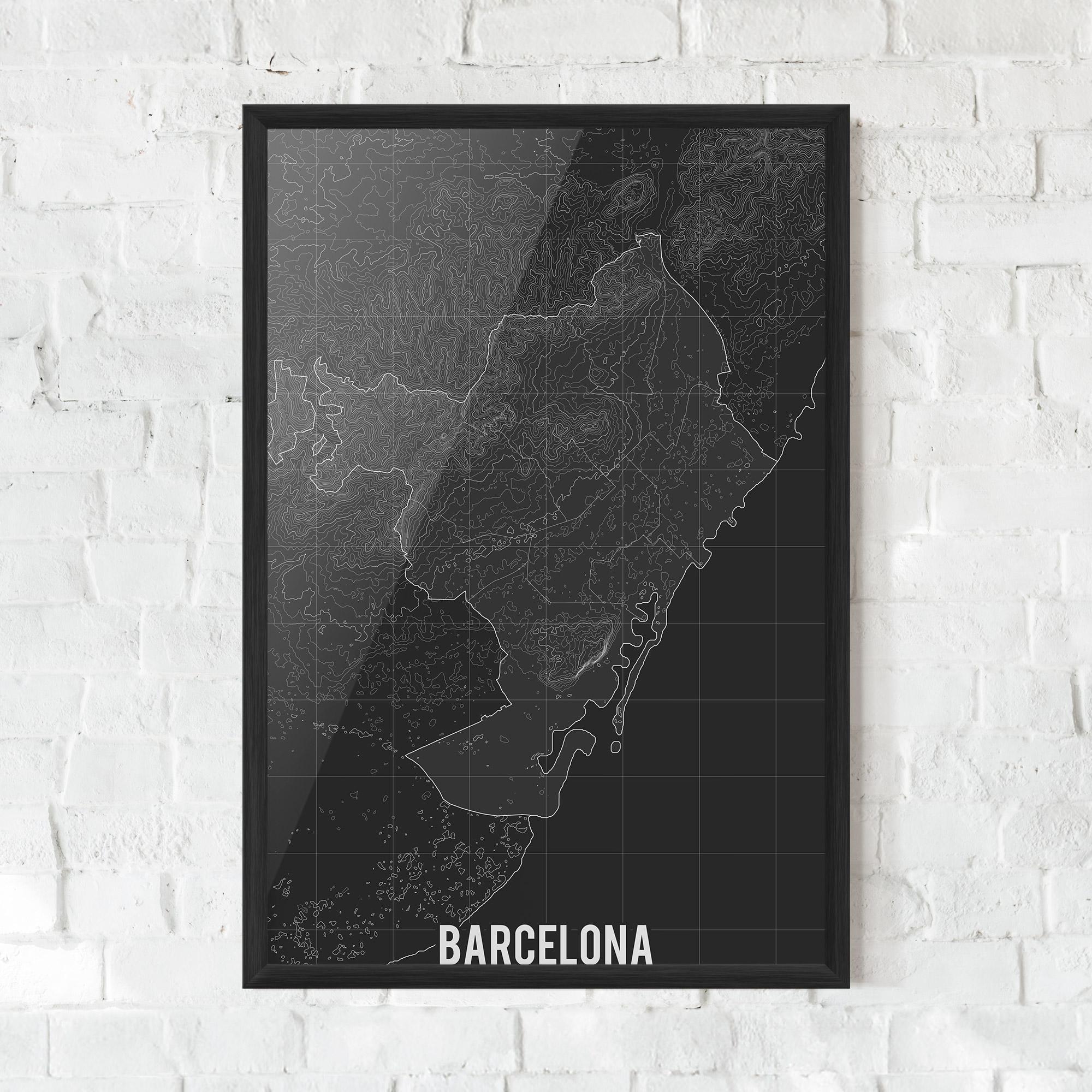 Gerahmte Poster Barcelona Grey Map mockup 0