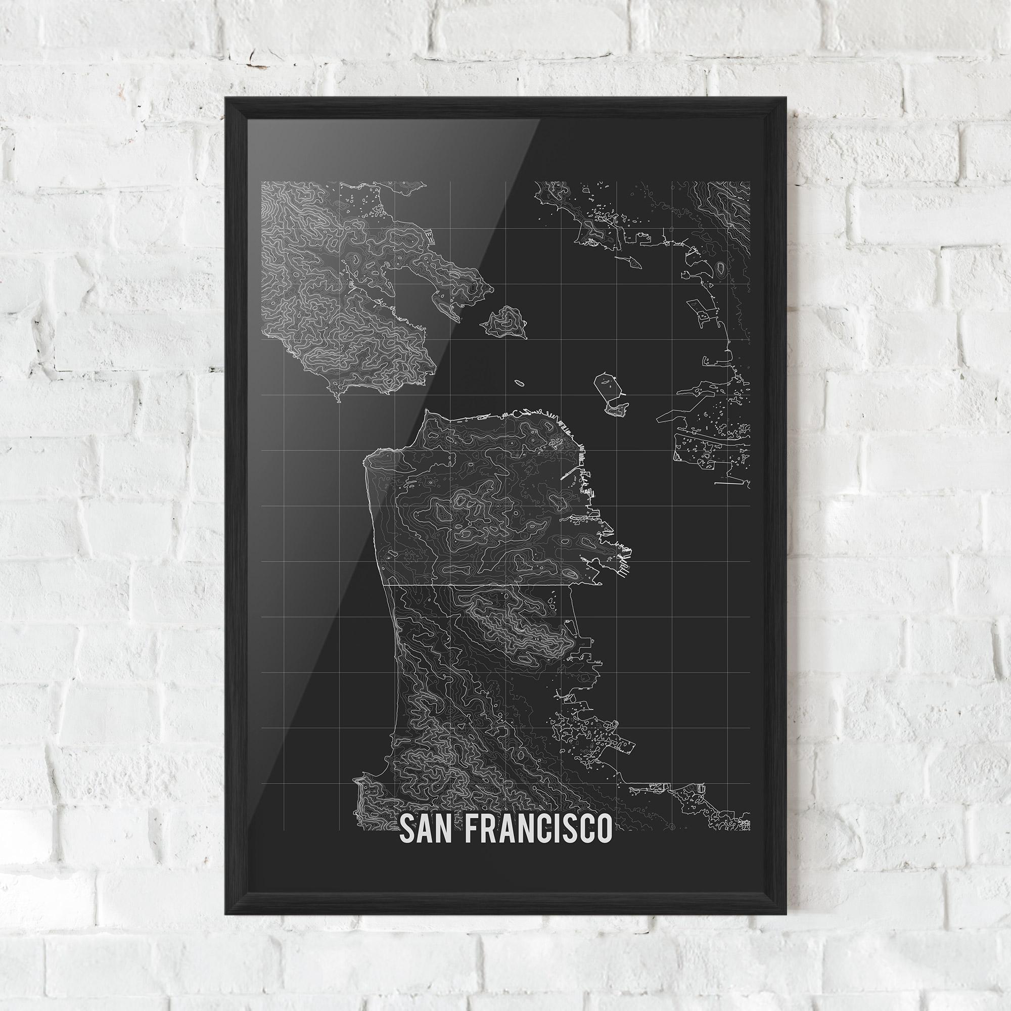 Gerahmte Poster San Francisco Grey Map mockup 0