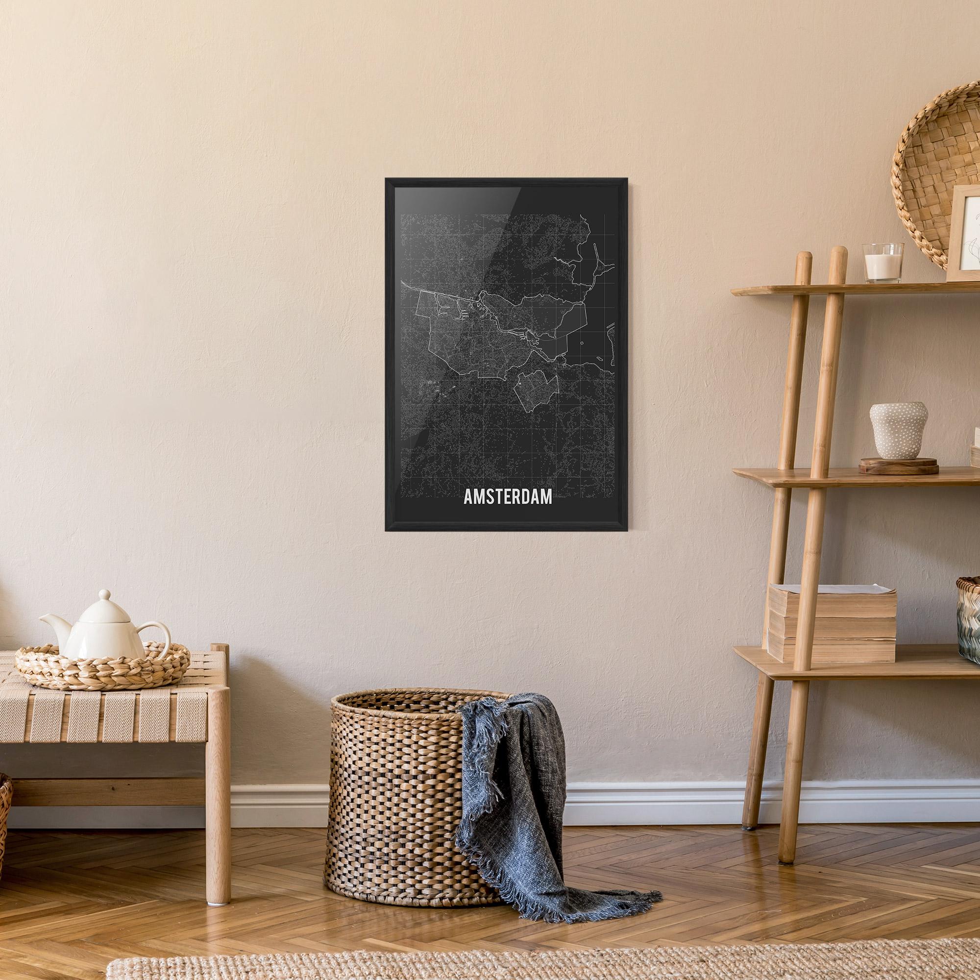 Gerahmte Poster Amsterdam Grey Map mockup 9