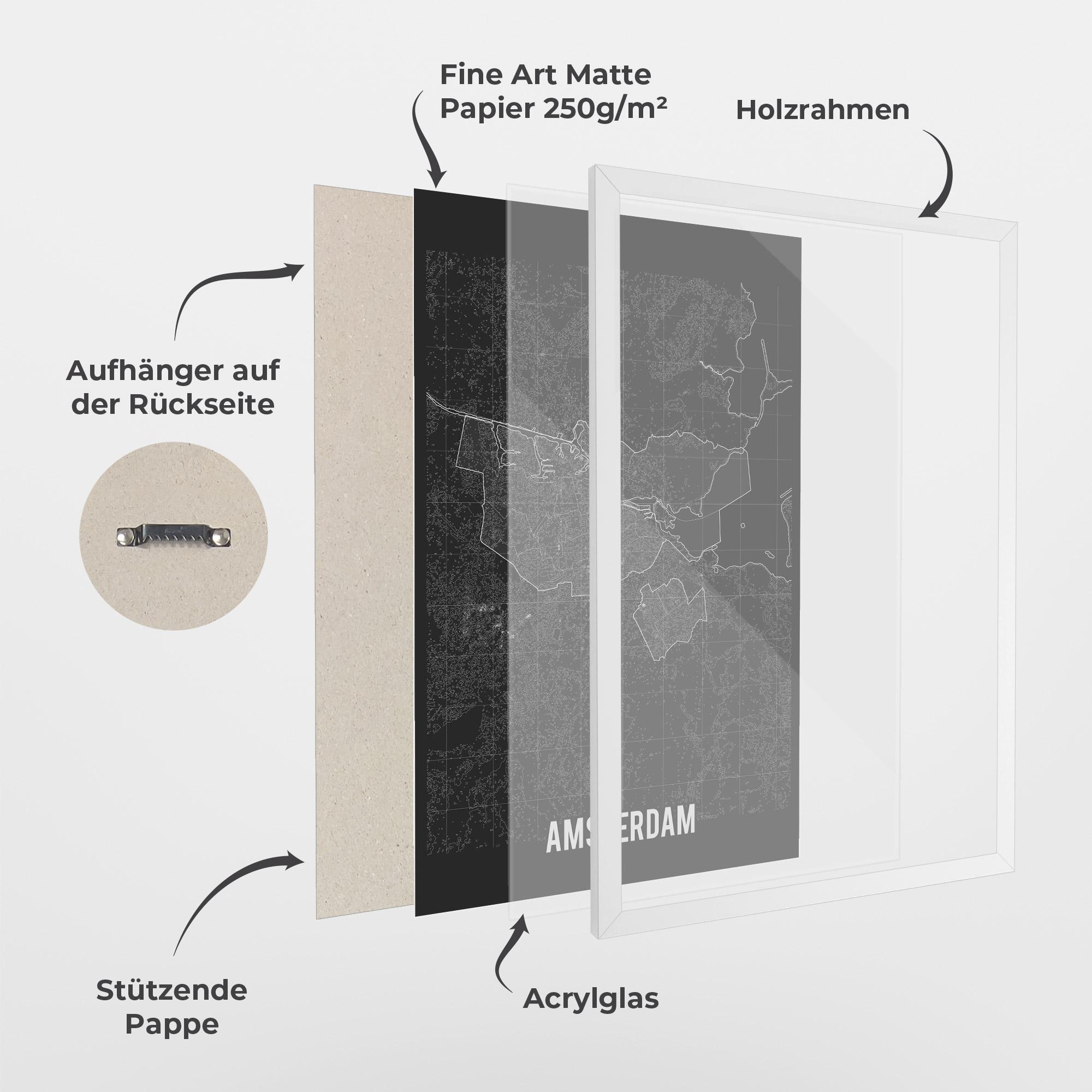 Gerahmte Poster Amsterdam Grey Map mockup 1