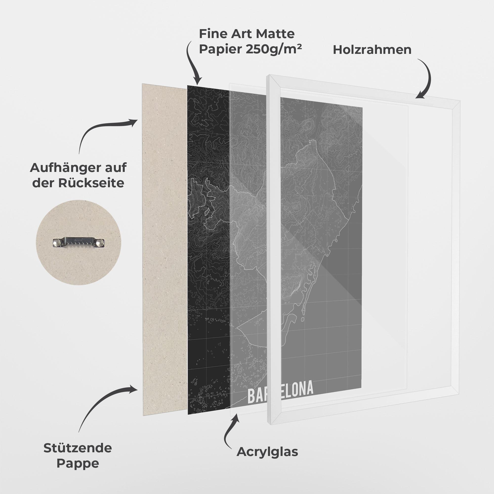 Gerahmte Poster Barcelona Grey Map mockup 1