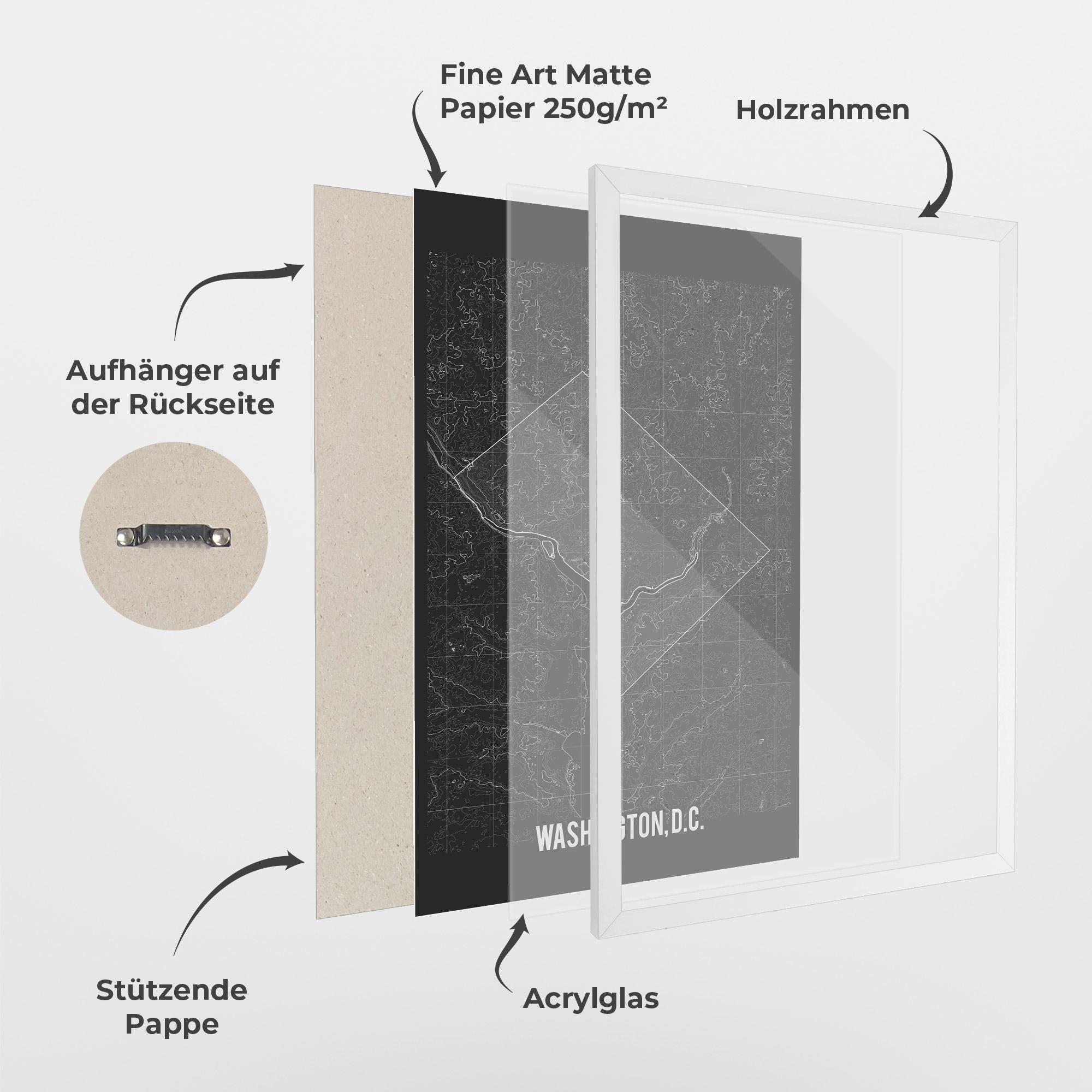 Gerahmte Poster Washington Grey Map mockup 1